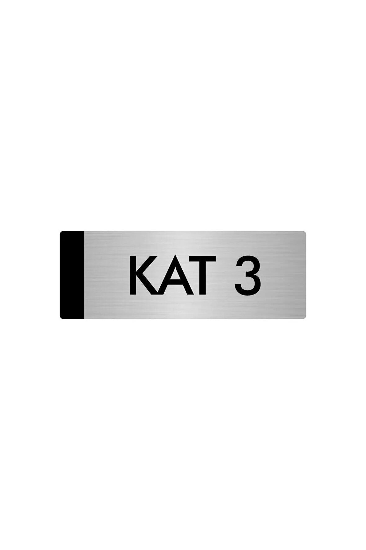 Metal Yönlendirme Levhası, Departman Kapı Isimliği Kat 3 7X20 Cm Gümüş Renk
