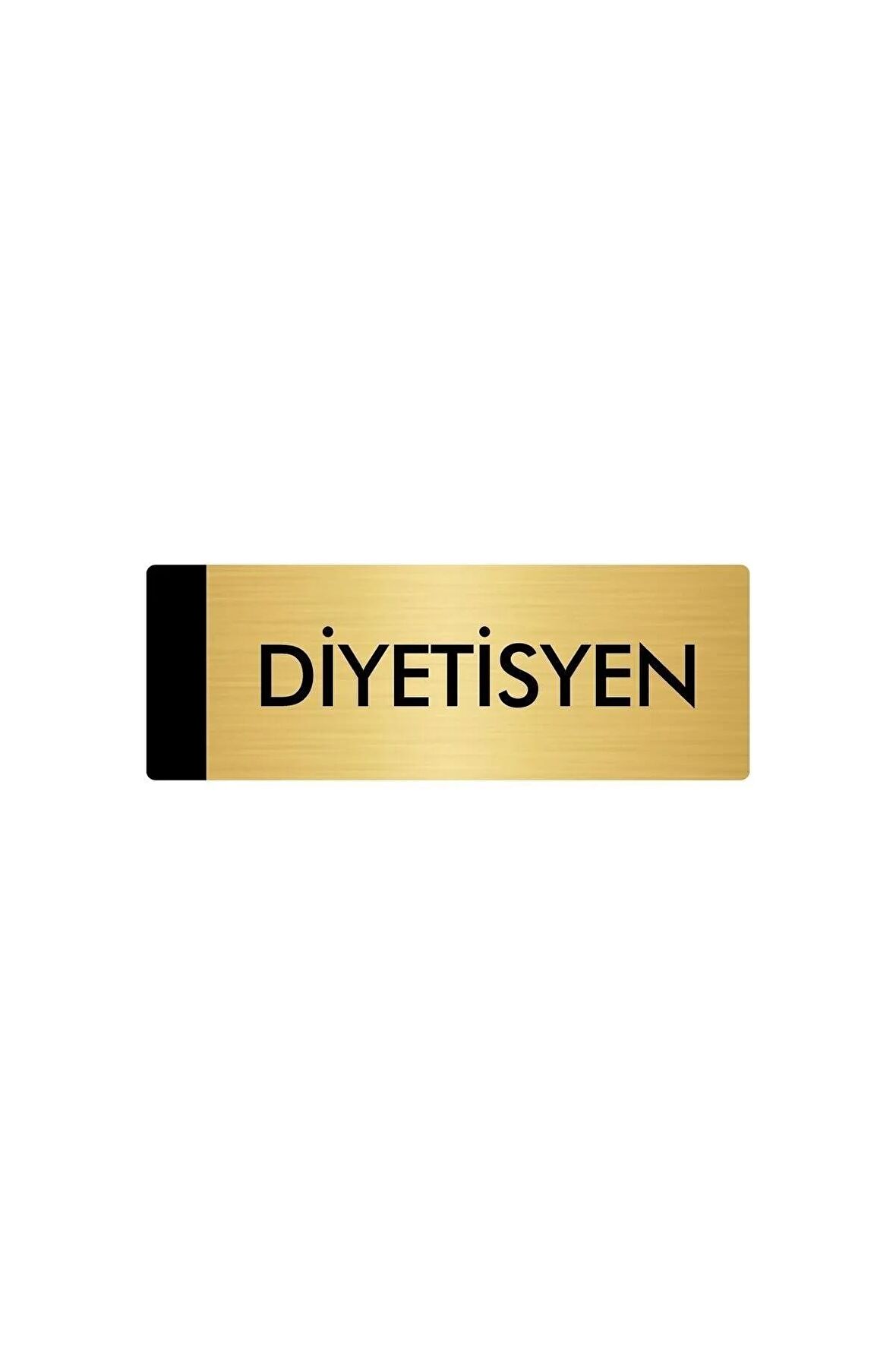 Metal Yönlendirme Levhası, Departman Kapı Isimliği Diyetisyen 5x20 Cm Altın Renk