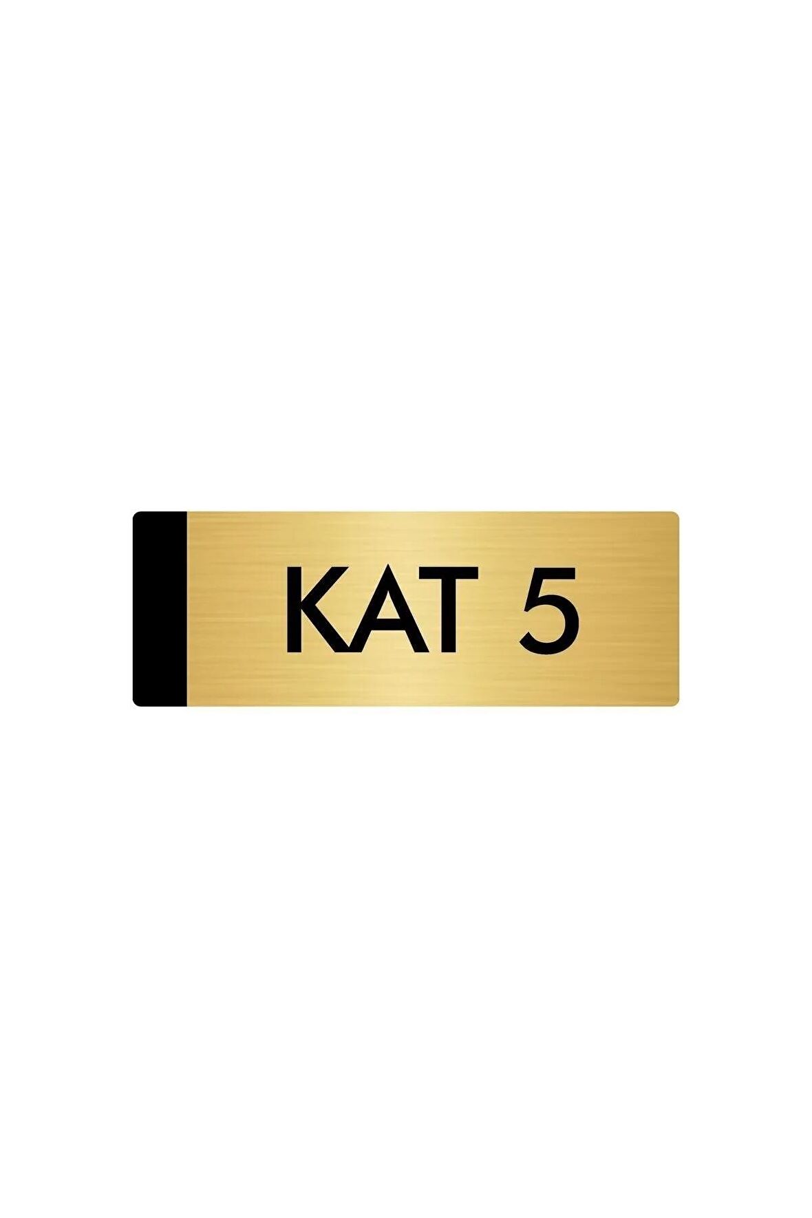 Metal Yönlendirme Levhası, Departman Kapı Isimliği Kat 5 5x20 Cm Altın Renk