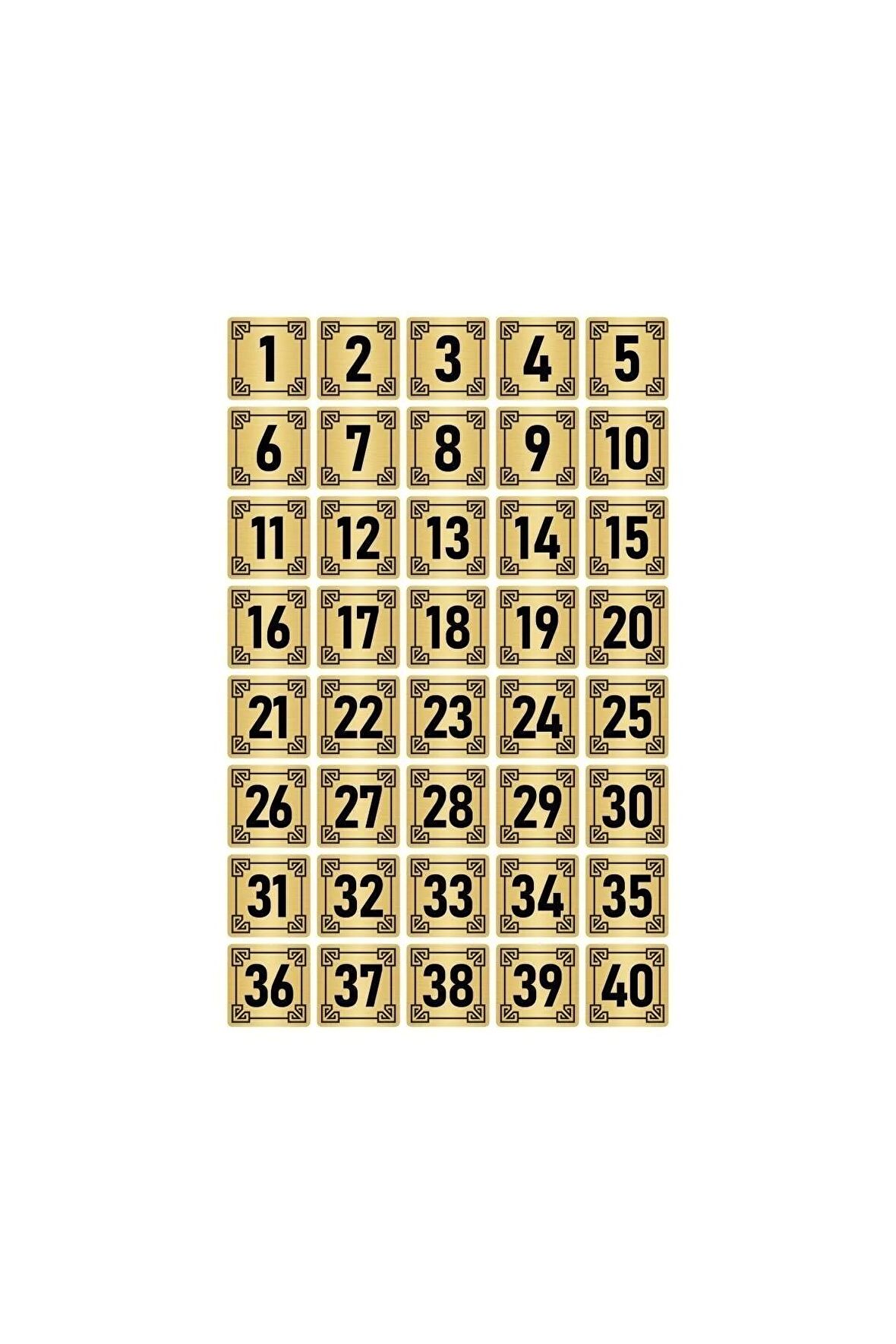 Metal Kapı Masa Dolap Numara Levhası 4x4cm Altın Renk 40 Adet (1…40)