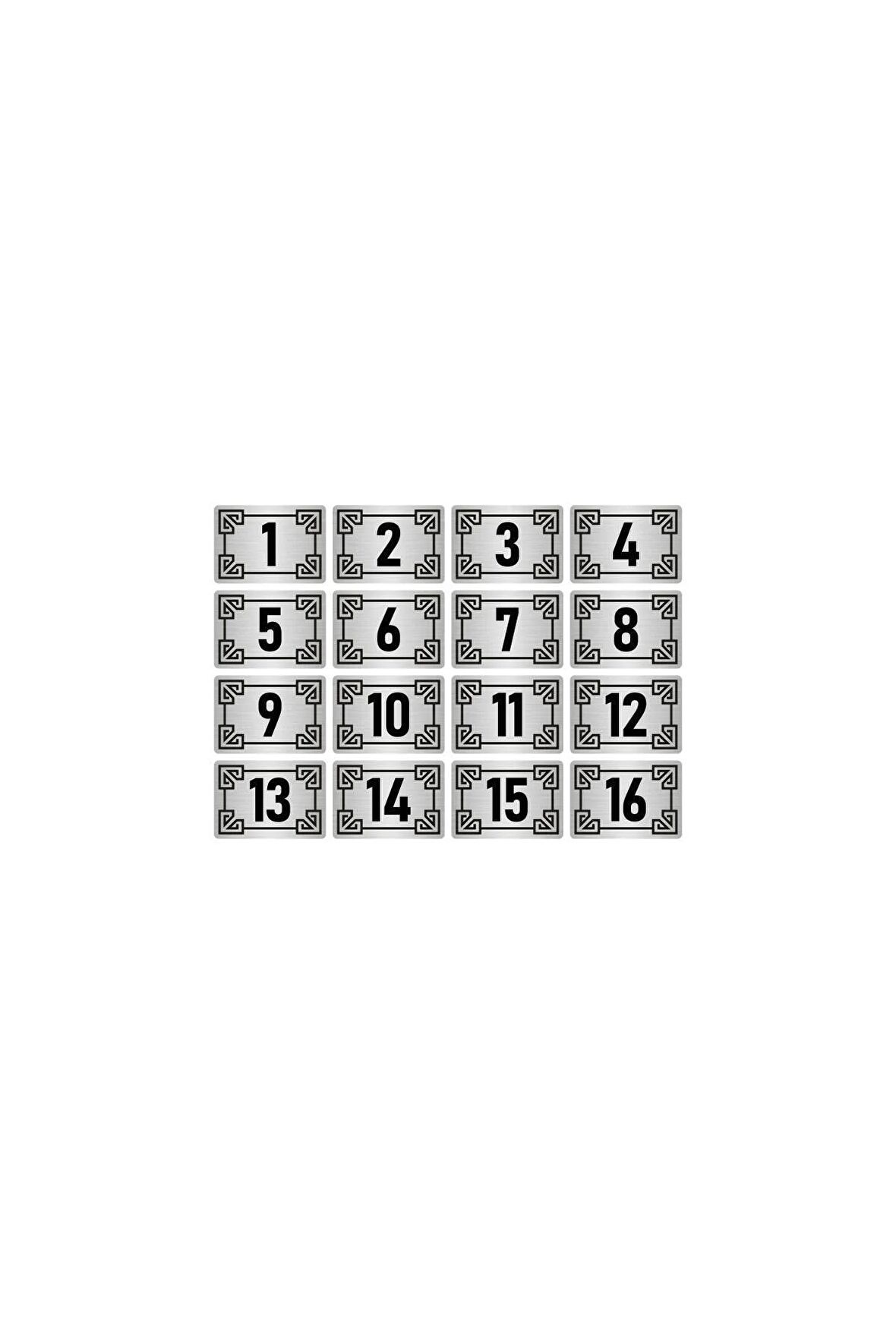 Metal Kapı Masa Dolap Numara Levhası 5x7cm Gümüş Renk 16 Adet (1…16)