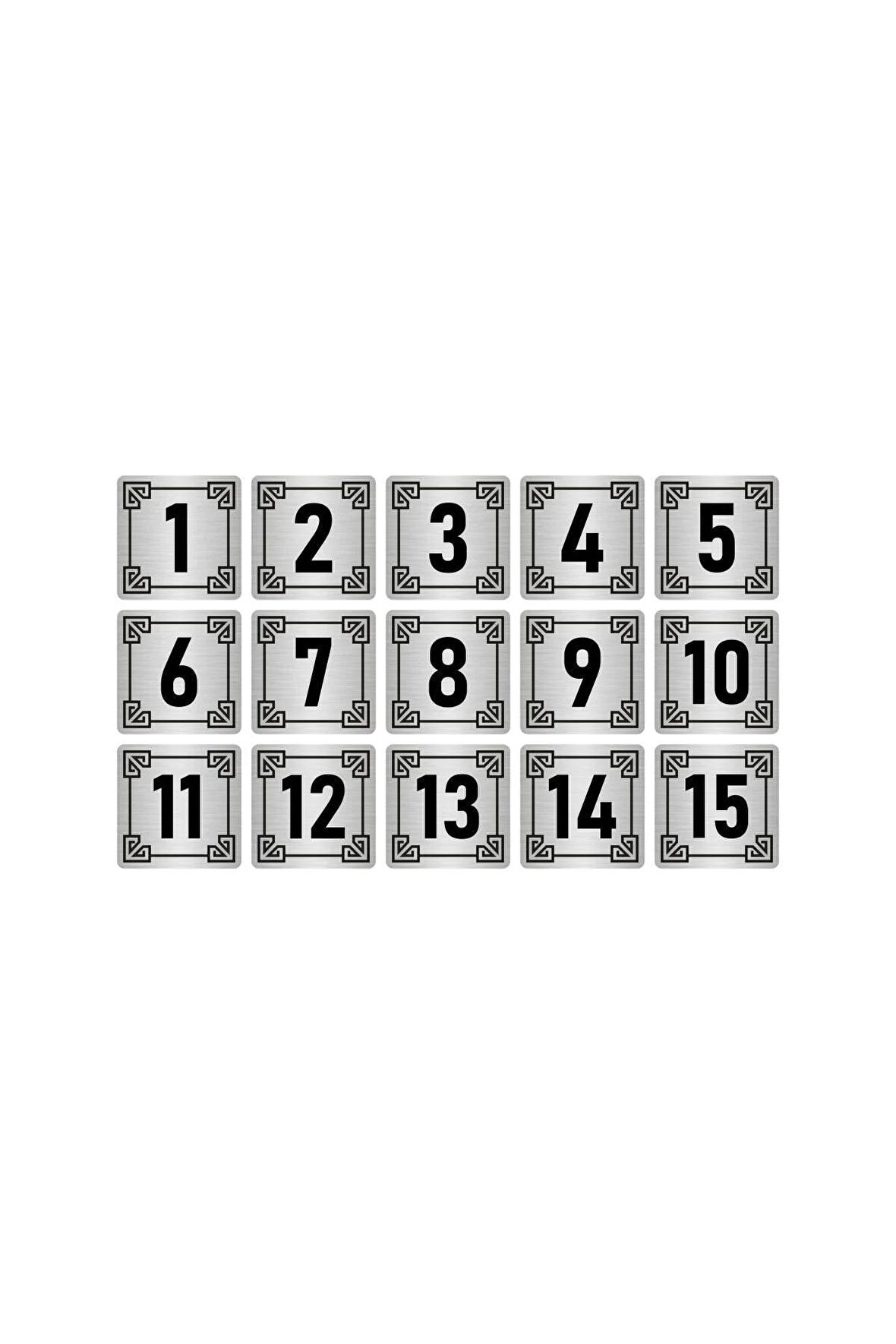 Metal Kapı Masa Dolap Numara Levhası 3,5x3,5cm Gümüş Renk 15 Adet (1…15)