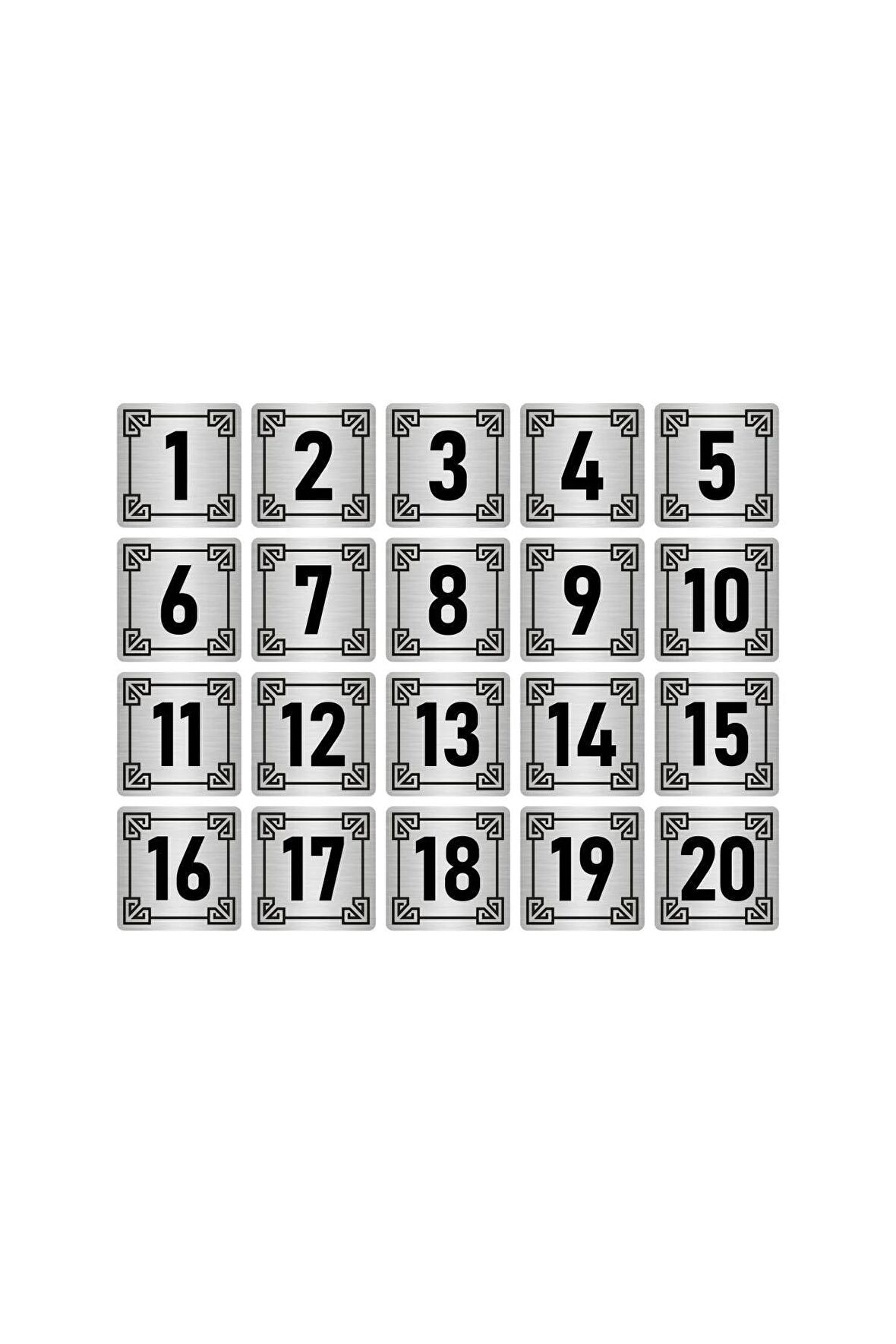 Metal Kapı Masa Dolap Numara Levhası 10x10cm Gümüş Renk 20 Adet (1…20)