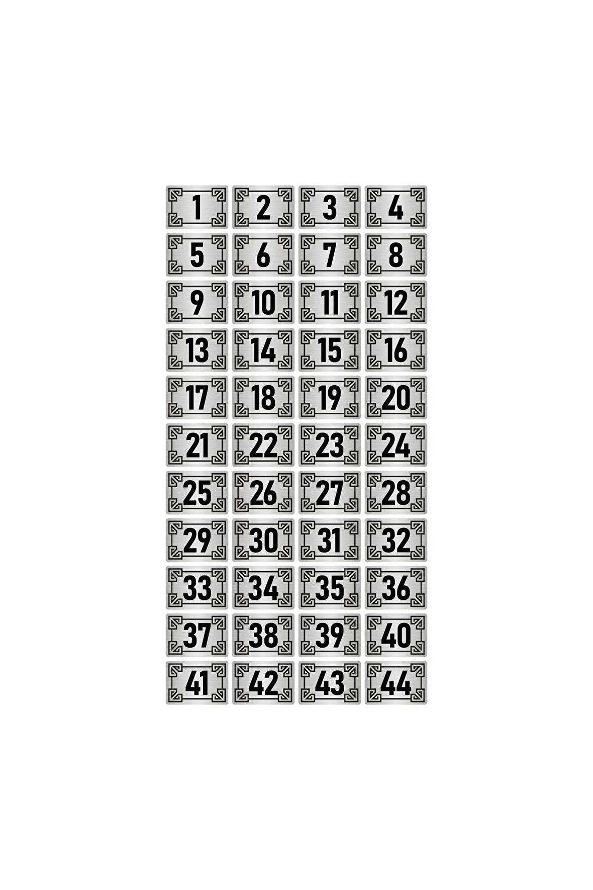 Metal Kapı Masa Dolap Numara Levhası 7x10cm Gümüş Renk 44 Adet (1…44)