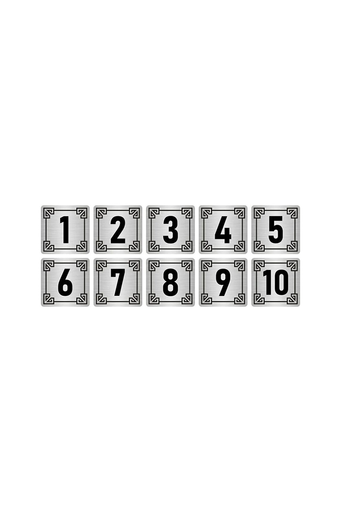 Metal Kapı Masa Dolap Numara Levhası 7x7cm Gümüş Renk 10 Adet (1…10)