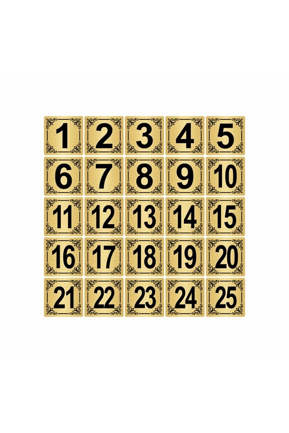 Metal Kapı,masa,dolap Numarası 20x20cm 25 Adet (1..25) Altın Renk Metal