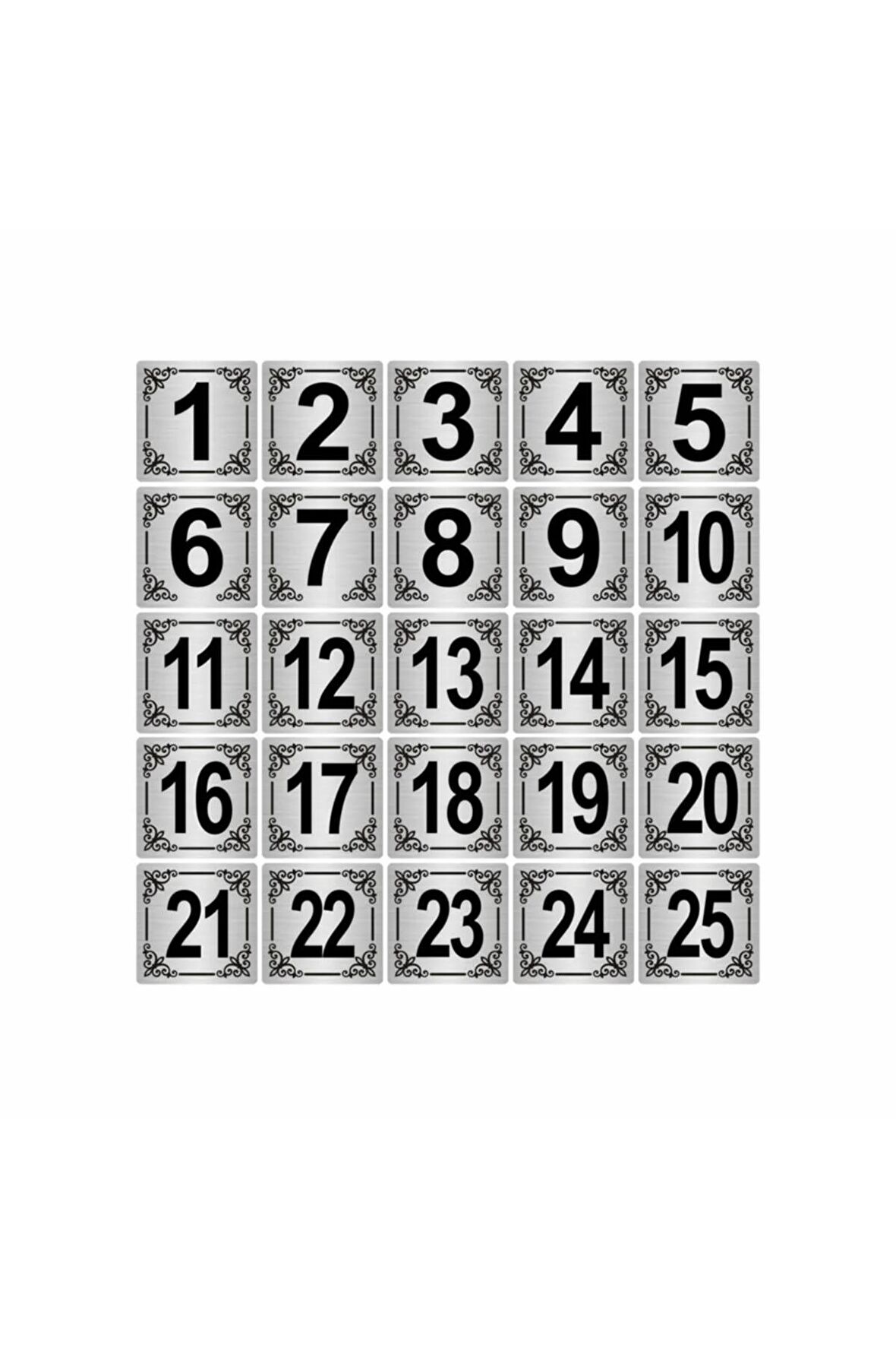 Metal Kapı,masa,dolap Numarası 4x4cm 25 Adet (1..25) Gümüş Renk Metal