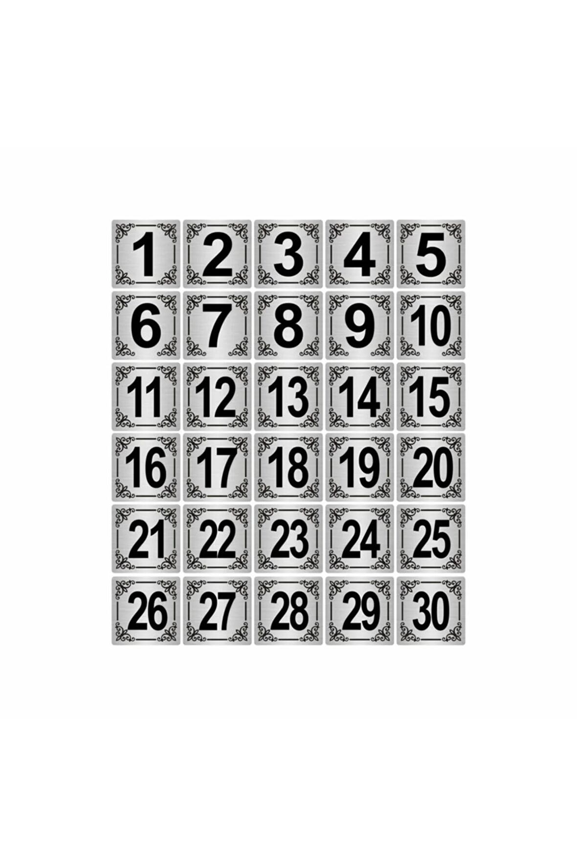Metal Kapı,masa,dolap Numarası 10x10cm 30 Adet (1..30) Gümüş Renk Metal