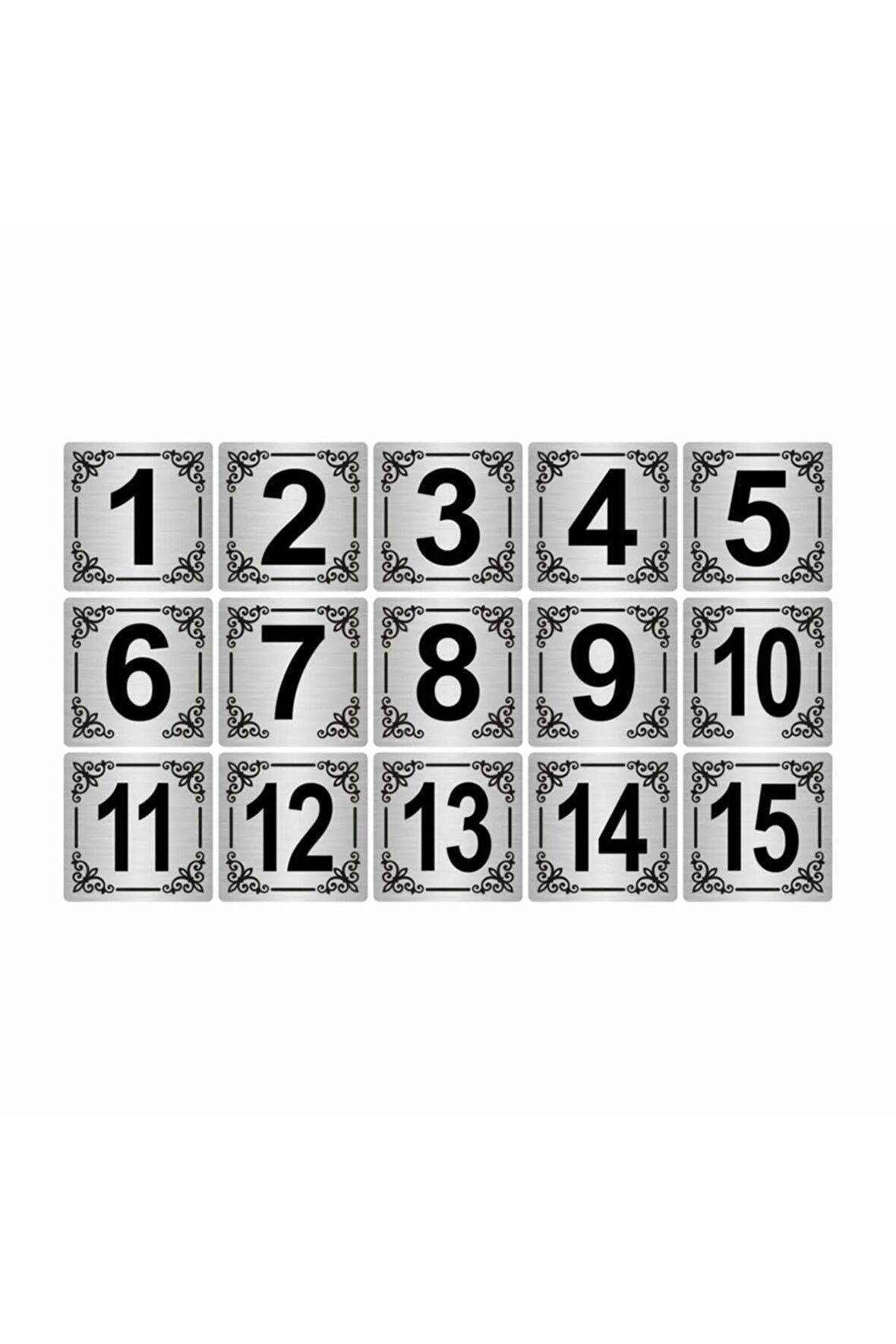 Metal Kapı,masa,dolap Numarası 10x10cm 15 Adet(1..15) Gümüş Renk Metal