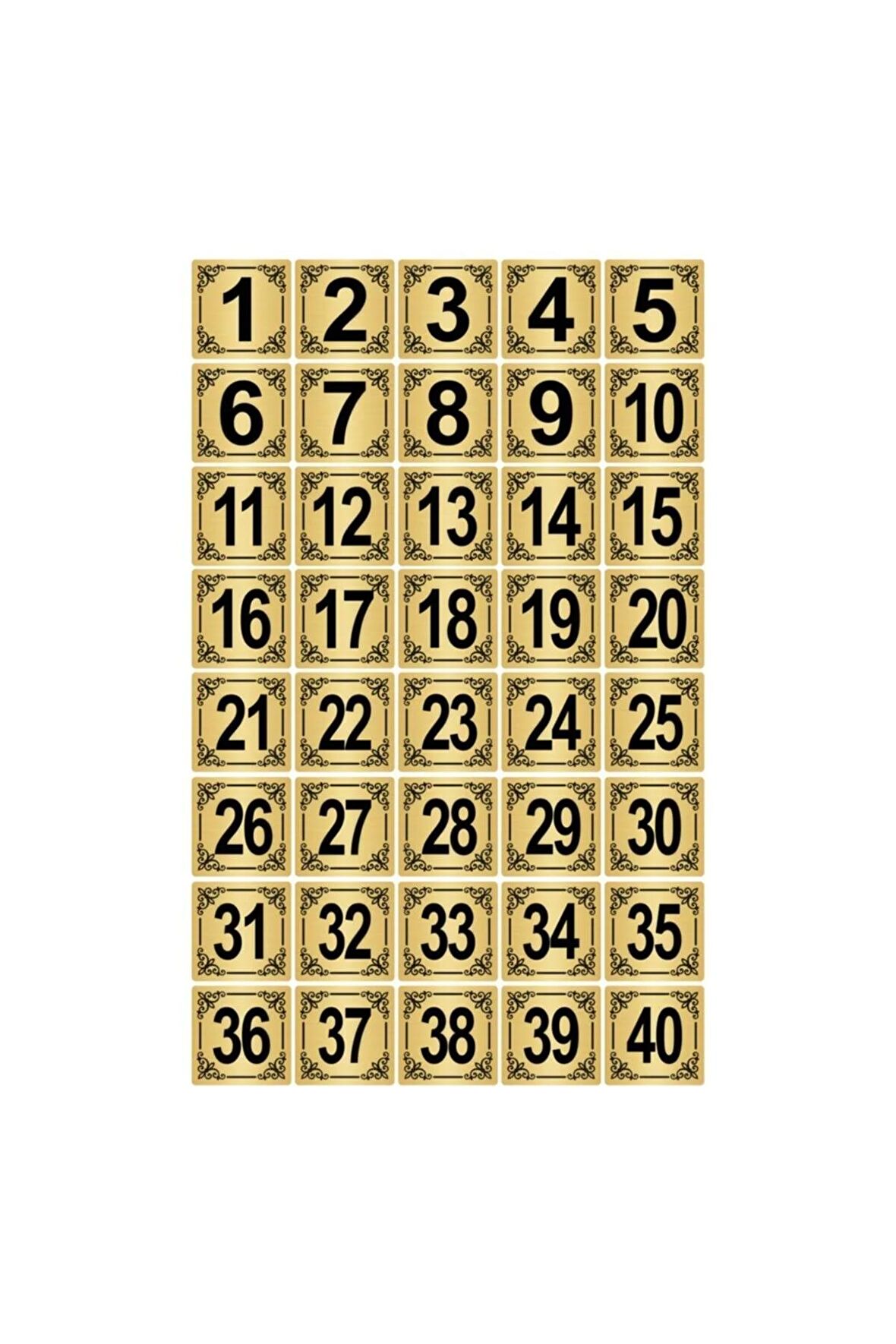 Metal Kapı Masa Dolap Numara Levhası 3,5x3,5cm Altın Renk 40 Adet (1…40)