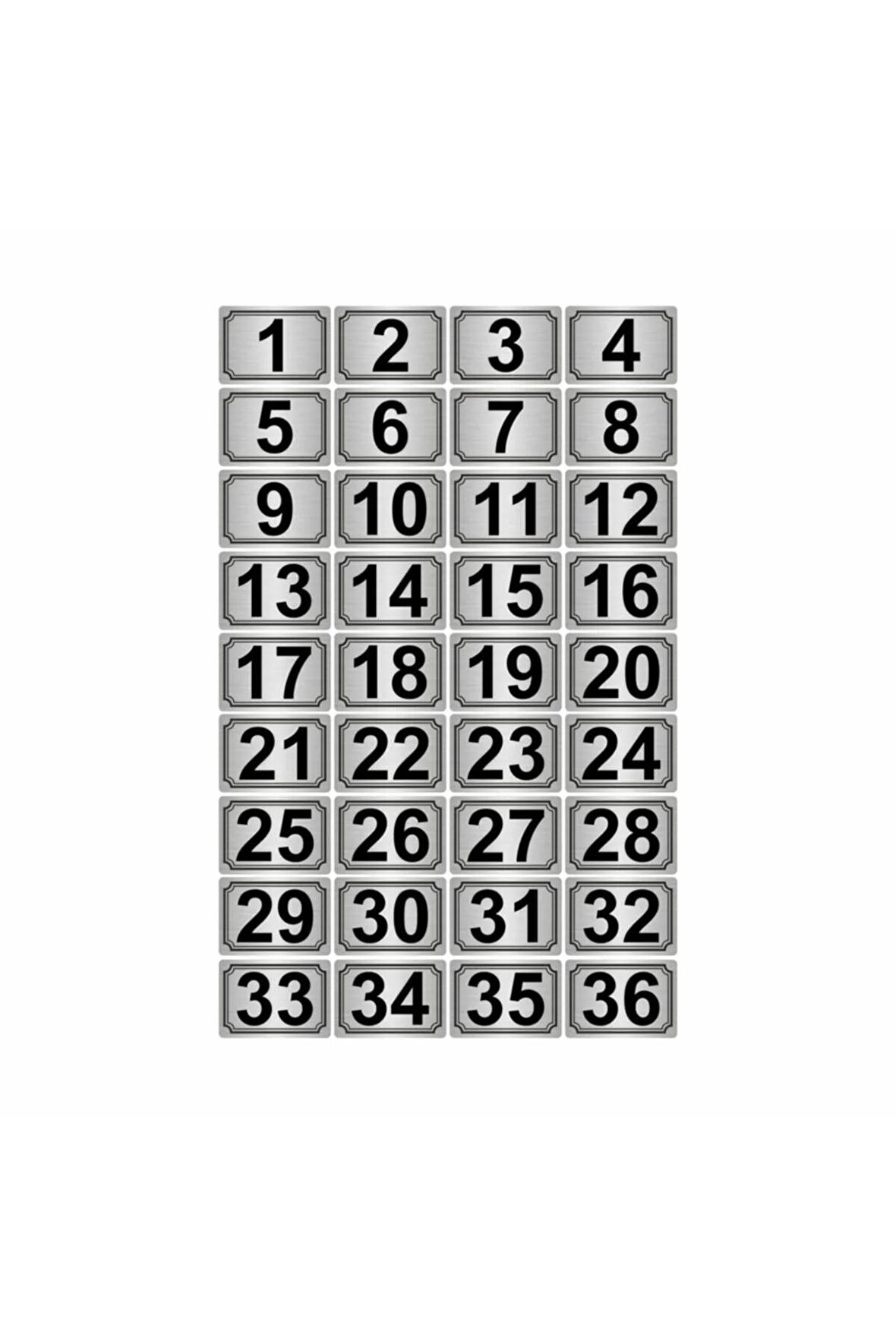 5x7cm Metal Yapışkanlı Numara (1..36) 36 Adet Gümüş Renk Metal