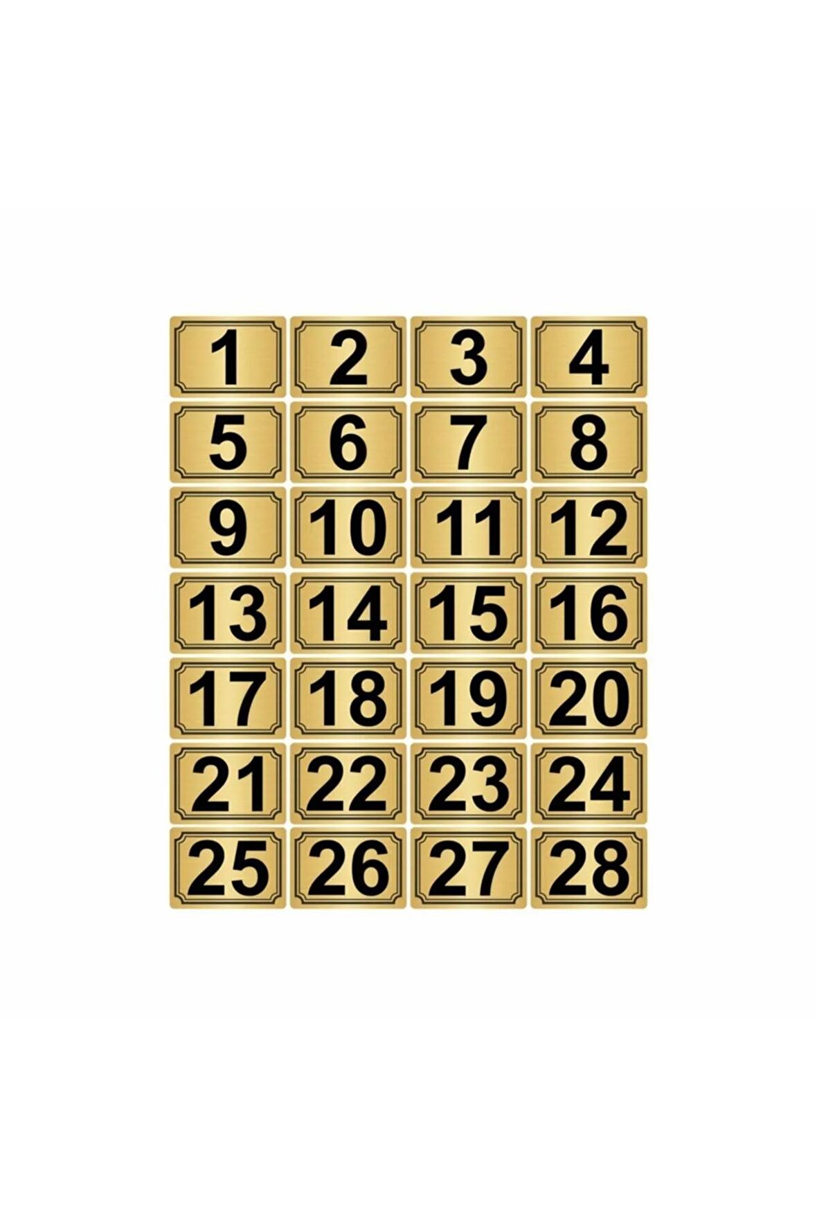 3,5x5cm Metal Yapışkanlı Numara (1..28) 28 Adet Altın Renk Metal