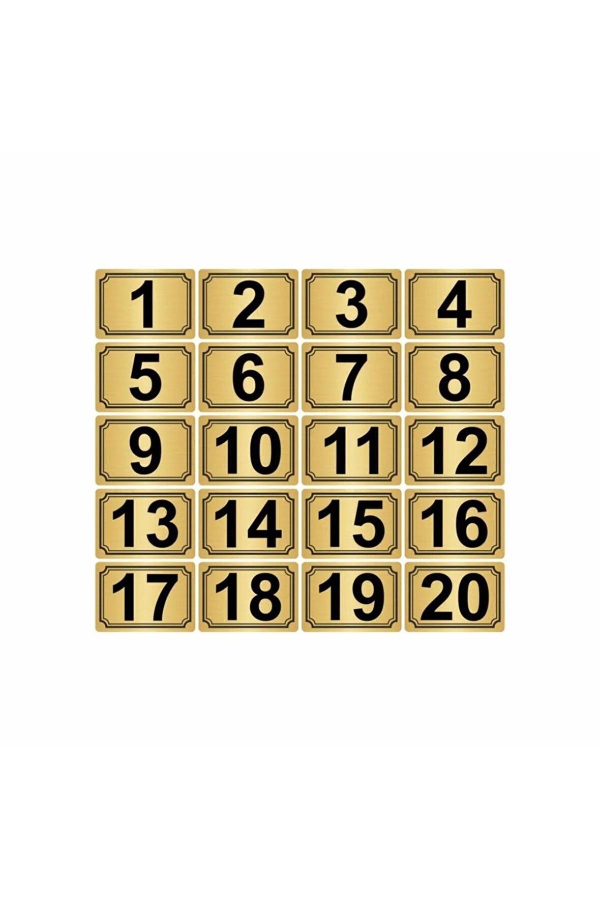7x10cm Metal Yapışkanlı Numara (1..20) 20 Adet Altın Renk Metal