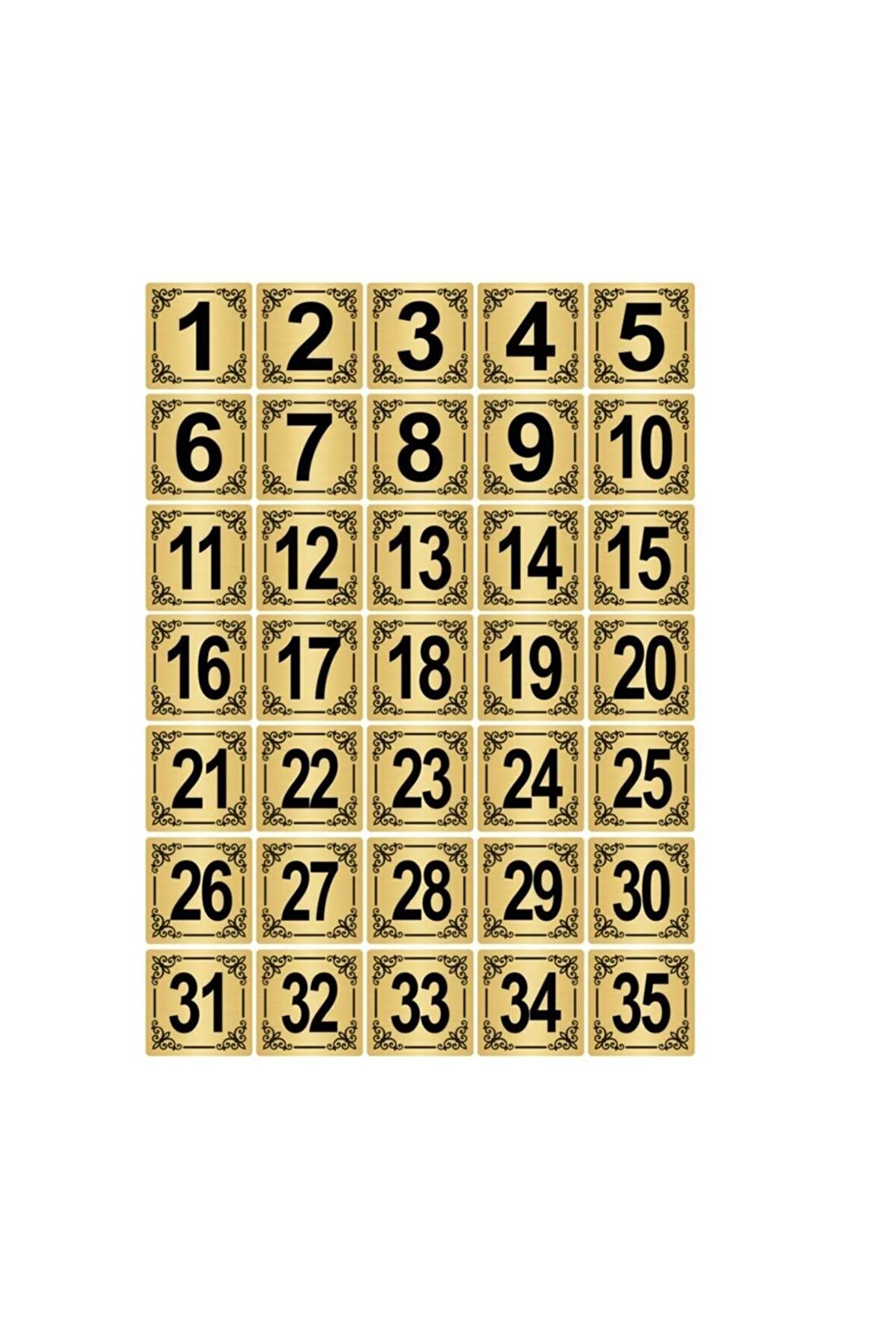 Metal Kapı,masa,dolap Numarası 5x5cm 35 Adet (1..35) Altın Renk Metal