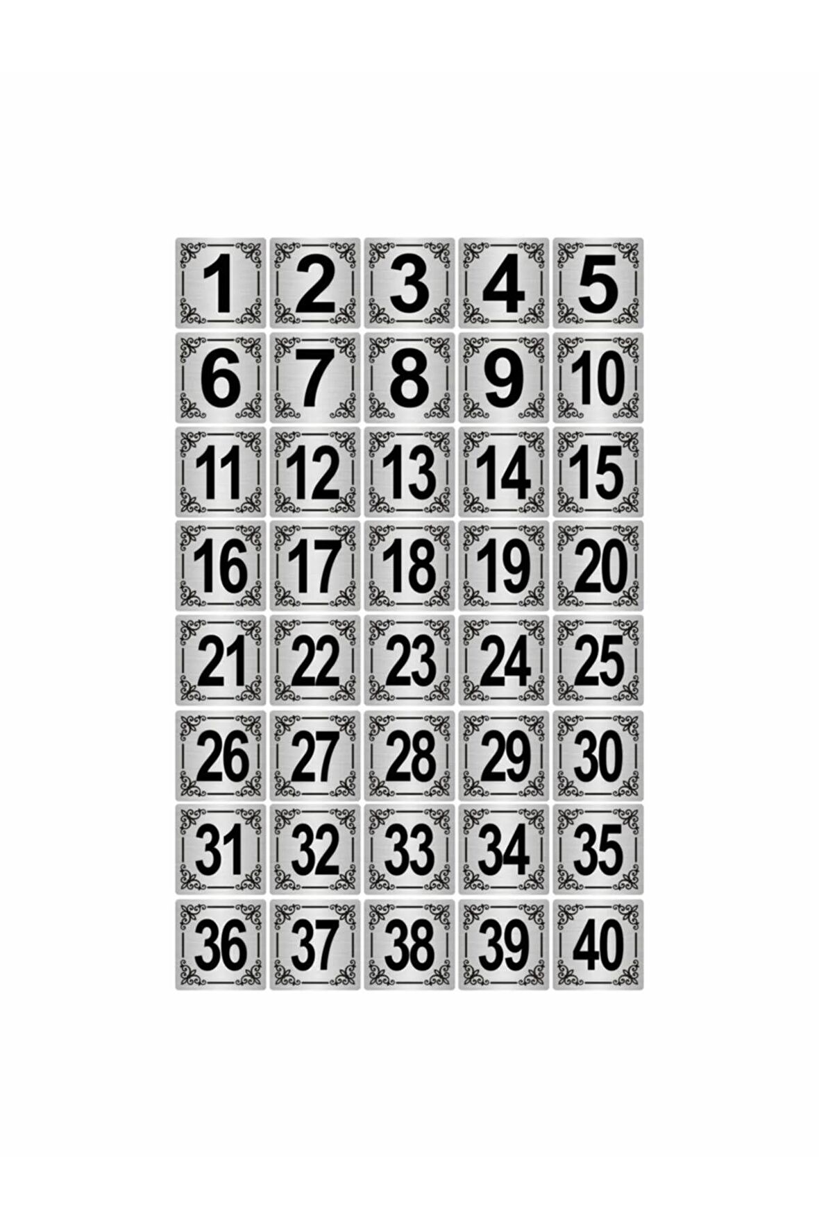 Metal Kapı,masa,dolap Numarası 4x4cm 40 Adet (1..40) Gümüş Renk Metal