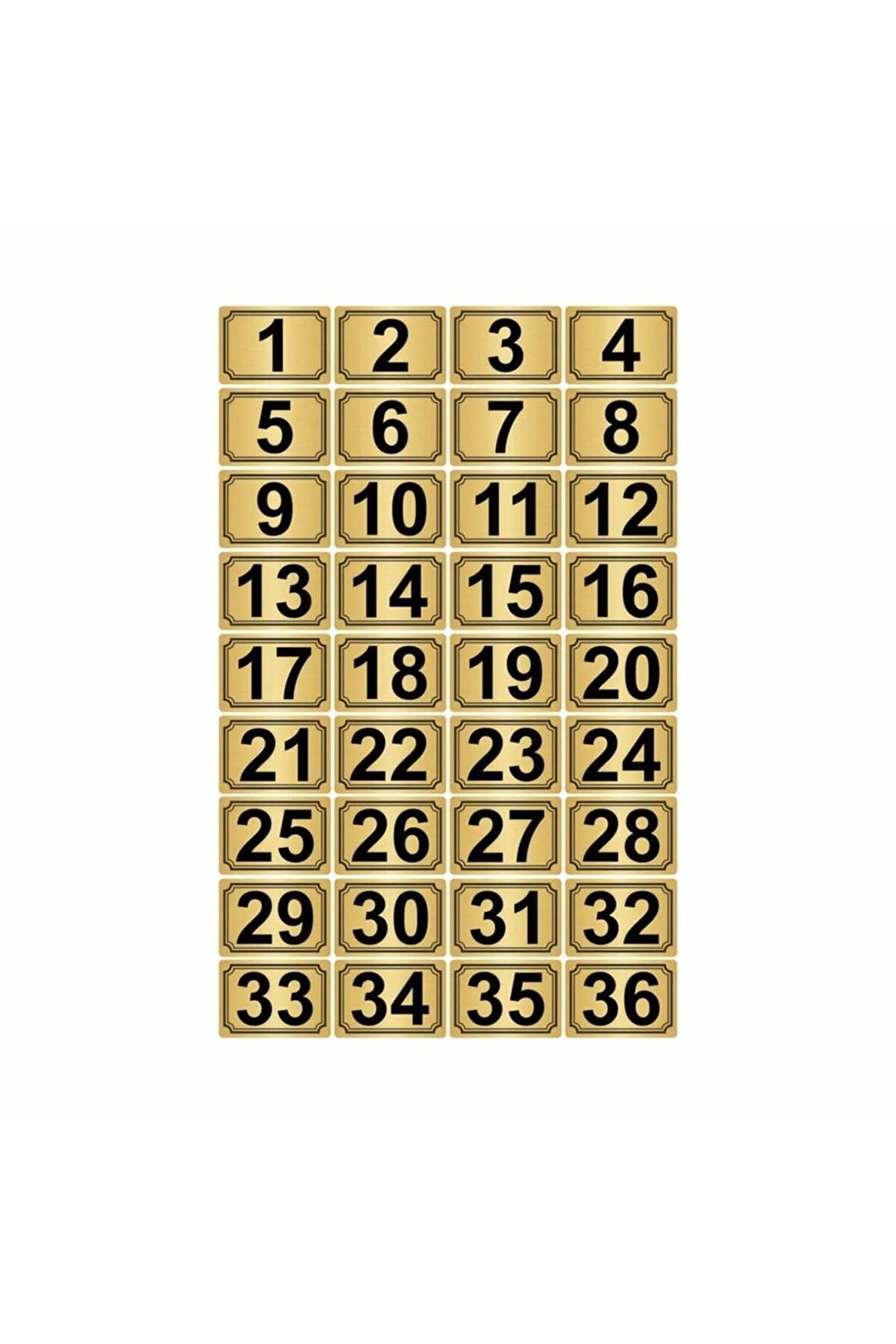 3,5x5cm Metal Yapışkanlı Numara (1..36) 36 Adet Altın Renk Metal