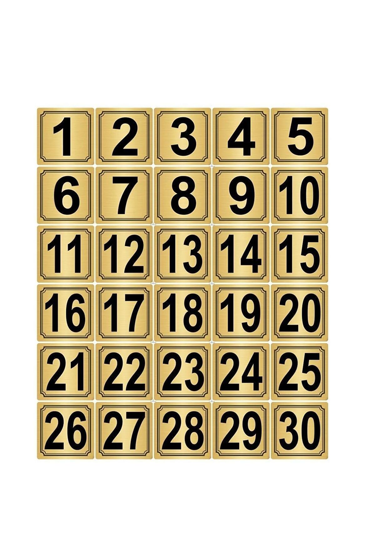 Metal Kapı Masa Dolap Numara Levhası 5x5cm Altın Renk 30 Adet (1…30)