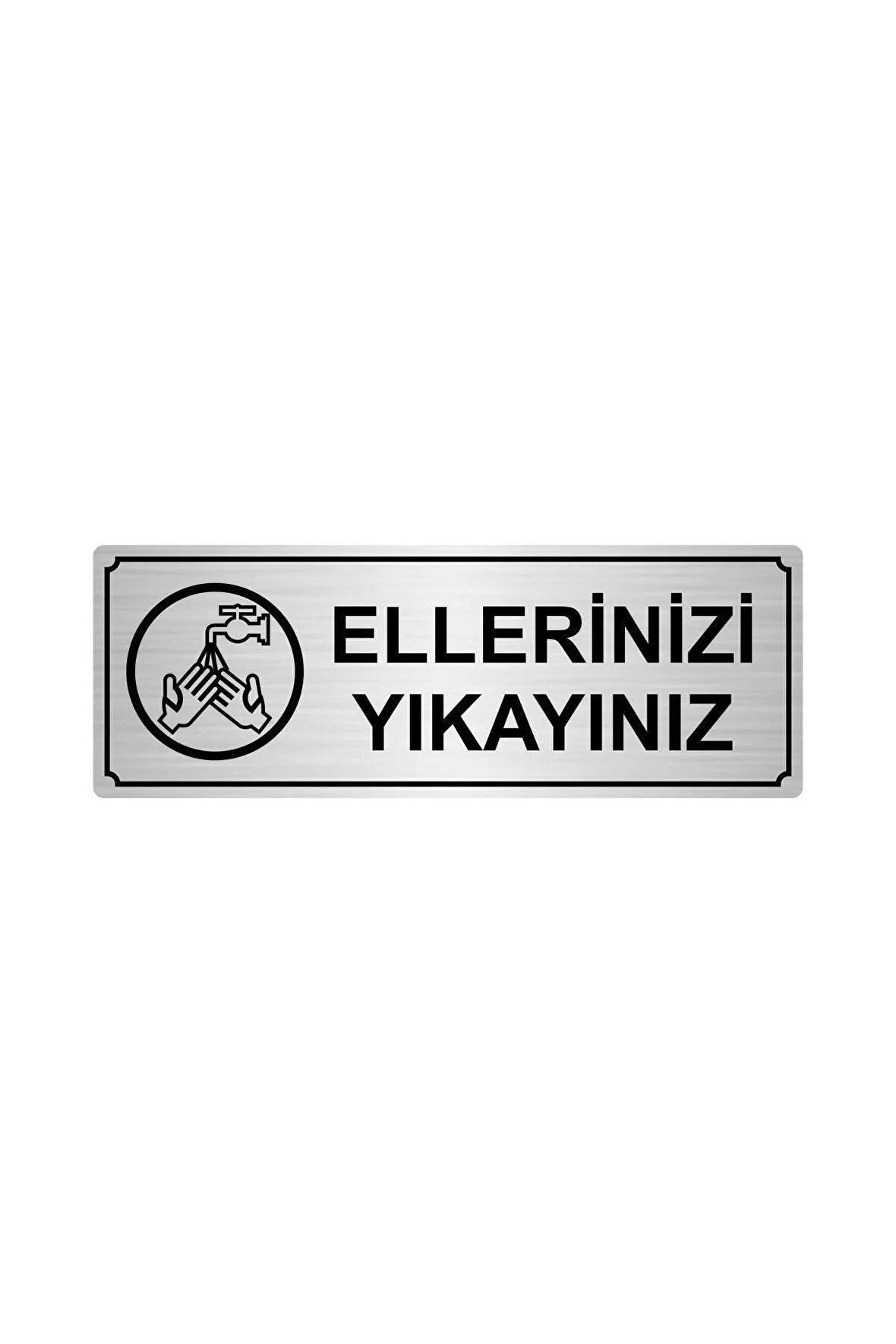 Gümüş Renk Metal Ellerinizi Yıkayınız Yönlendirme Levhası 7cmx20cm