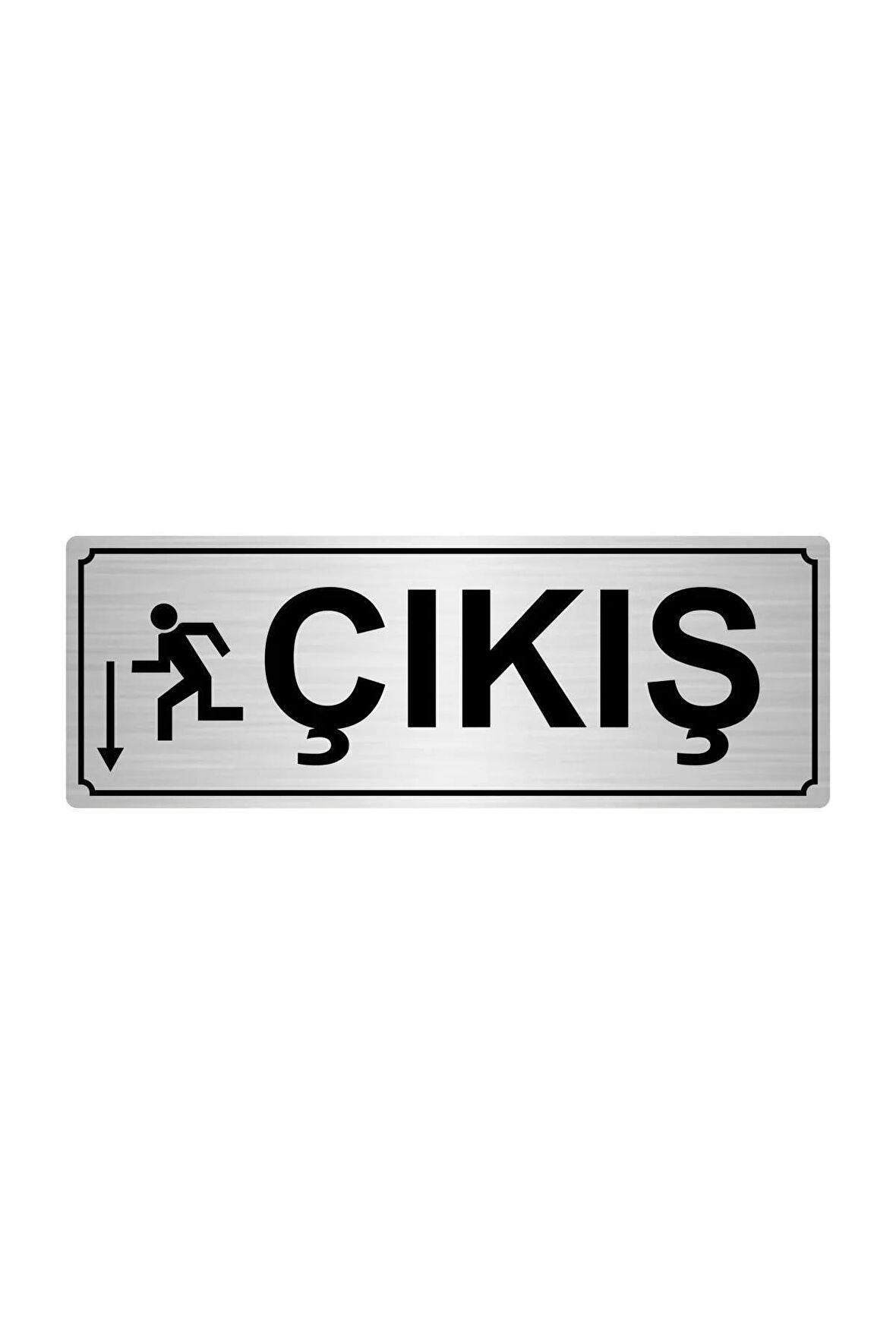 Çıkış Aşağı Yönlendirme Levhası 7 cm x20 cm Gümüş Renk Metal
