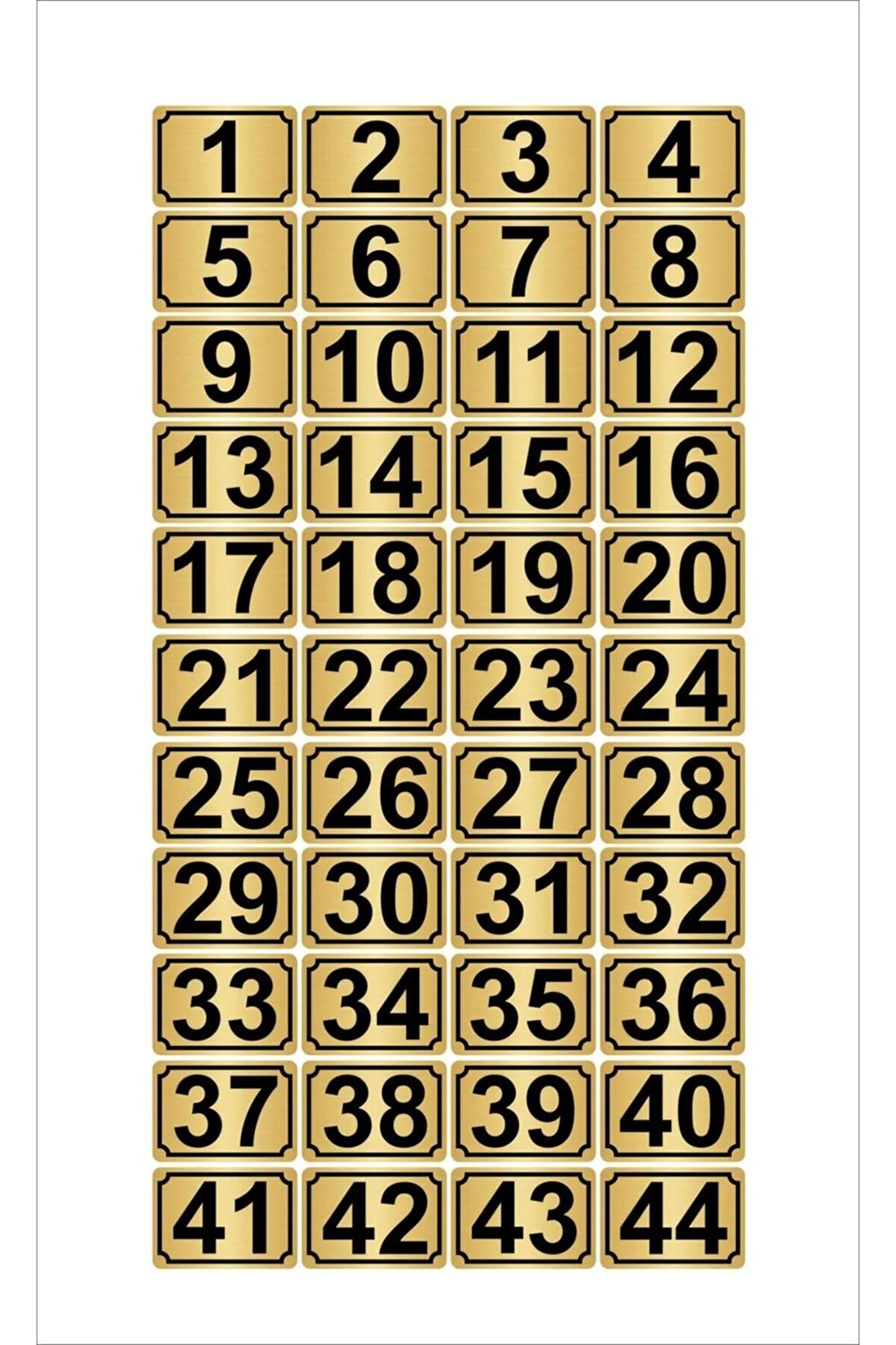 Metal Kapı,masa,dolap Numarası 10cmx15cm 44 Adet Dikdörtgen (1…44) Altın Renk Metal