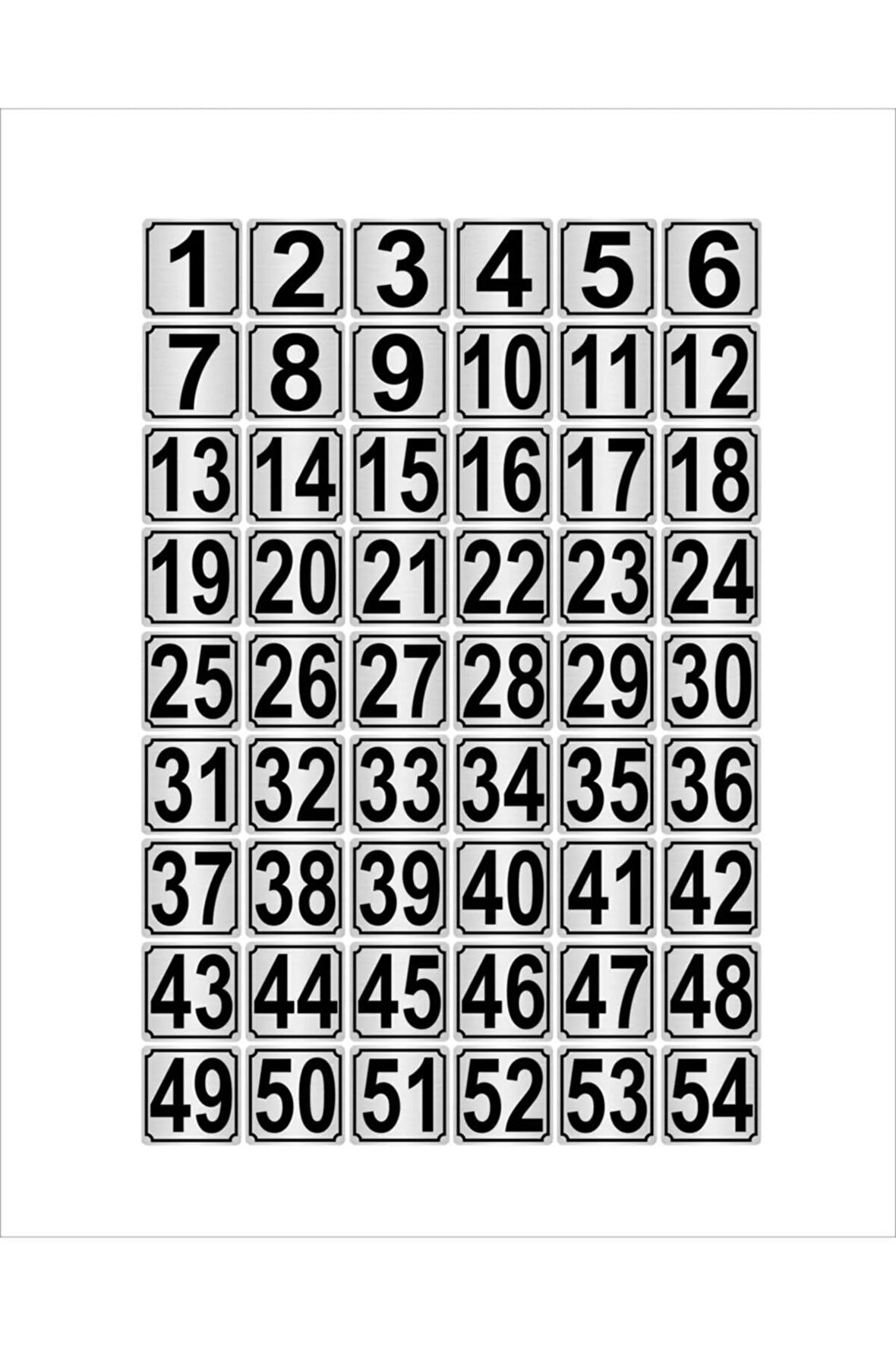 Metal Kapı,masa,dolap Numarası 10cmx10cm 54 Adet (1…54) Gümüş Renk Metal
