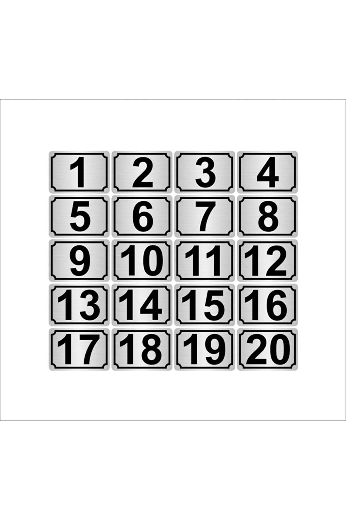 Metal Kapı,masa,dolap Numarası 15cmx20cm 20 Adet Dikdörtgen (1…20) Gümüş Renk Metal
