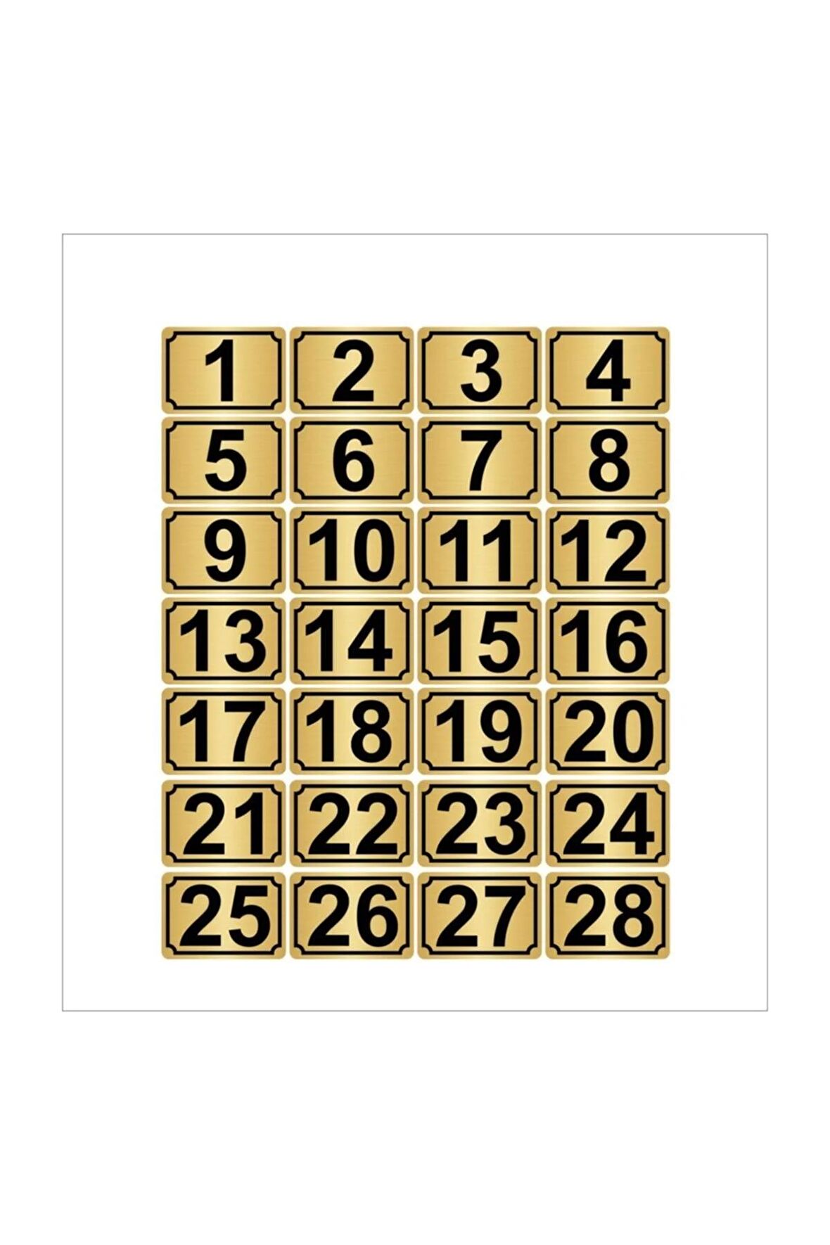 Metal Kapı,masa,dolap Numarası 15cmx20cm 28 Adet Dikdörtgen (1…28) Altın Renk Metal