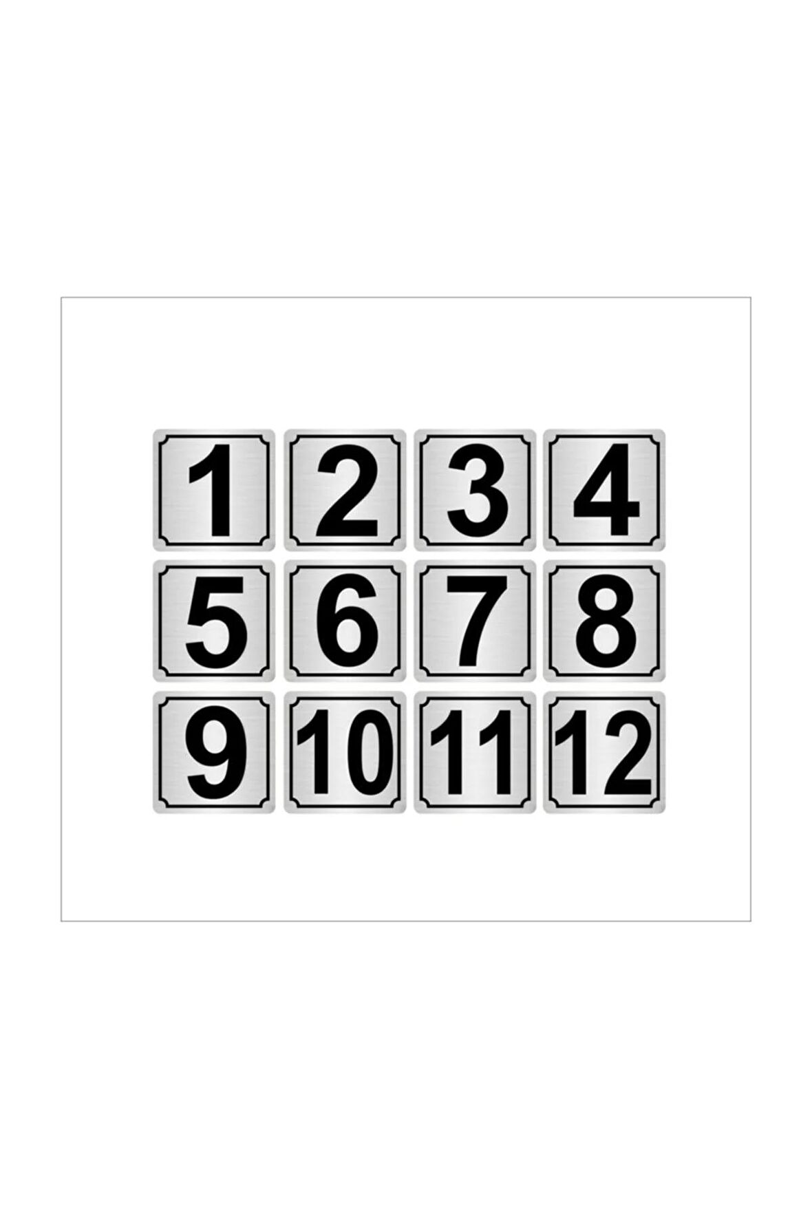 Metal Kapı,masa,dolap Numarası 7cmx7cm 12 Adet (1…12) Gümüş Renk Metal
