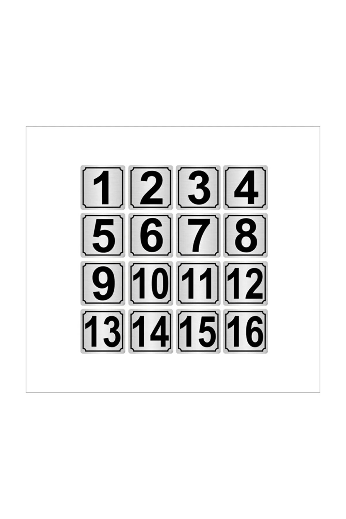 Metal Kapı,masa,dolap Numarası 5cmx5cm 16 Adet (1...16) Gümüş Renk Metal