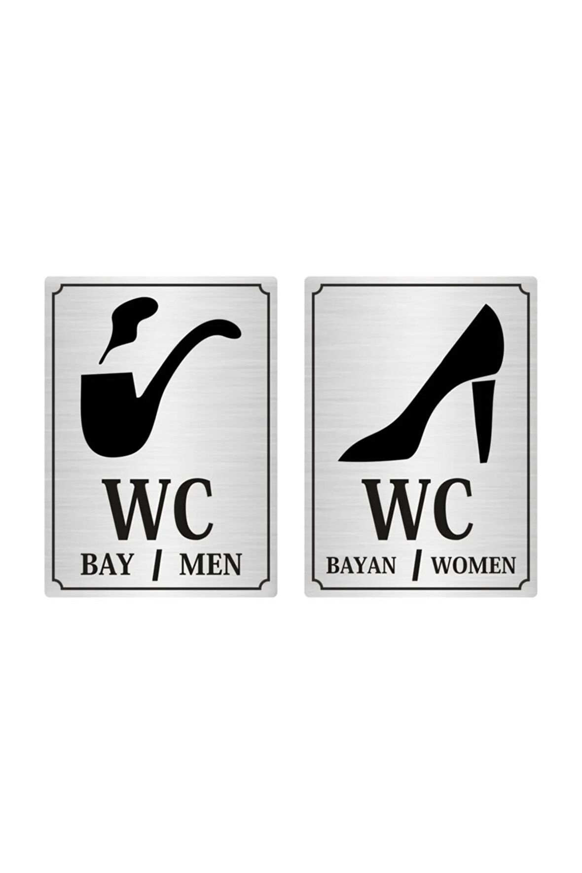 Wc Yönlendirme Levhası Bay 15cmx20cm Gümüş Renk Metal