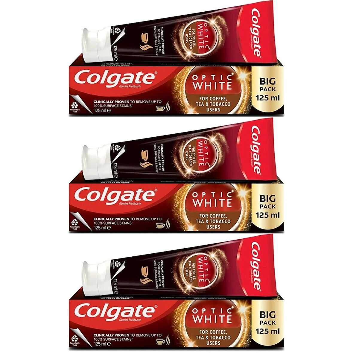 Colgate Optic White Çay-kahve-sigara 125ml Paket 3lü