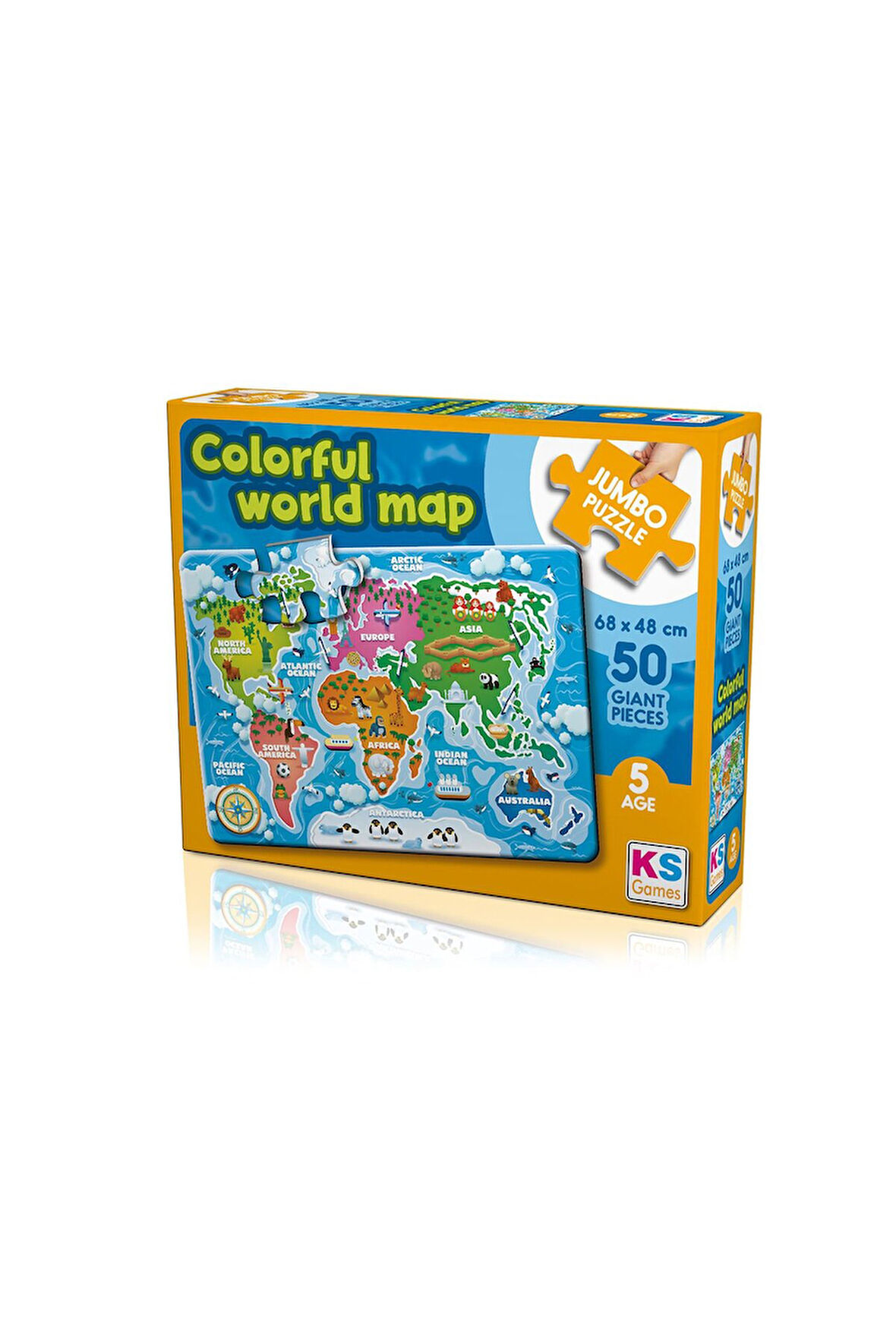Kız Çocuk Oyuncak KS Jumbo Puzzle 50 Parça Colorful World Map Dünya Haritası Eği