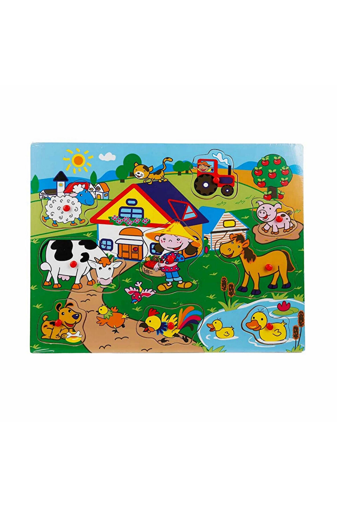 Kız Çocuk Oyuncak Tahta Raptiyeli Bultak Çiftlik Puzzle 9 Parça Erkek Çocuk Oyuncak Eğitici Oyuncakl