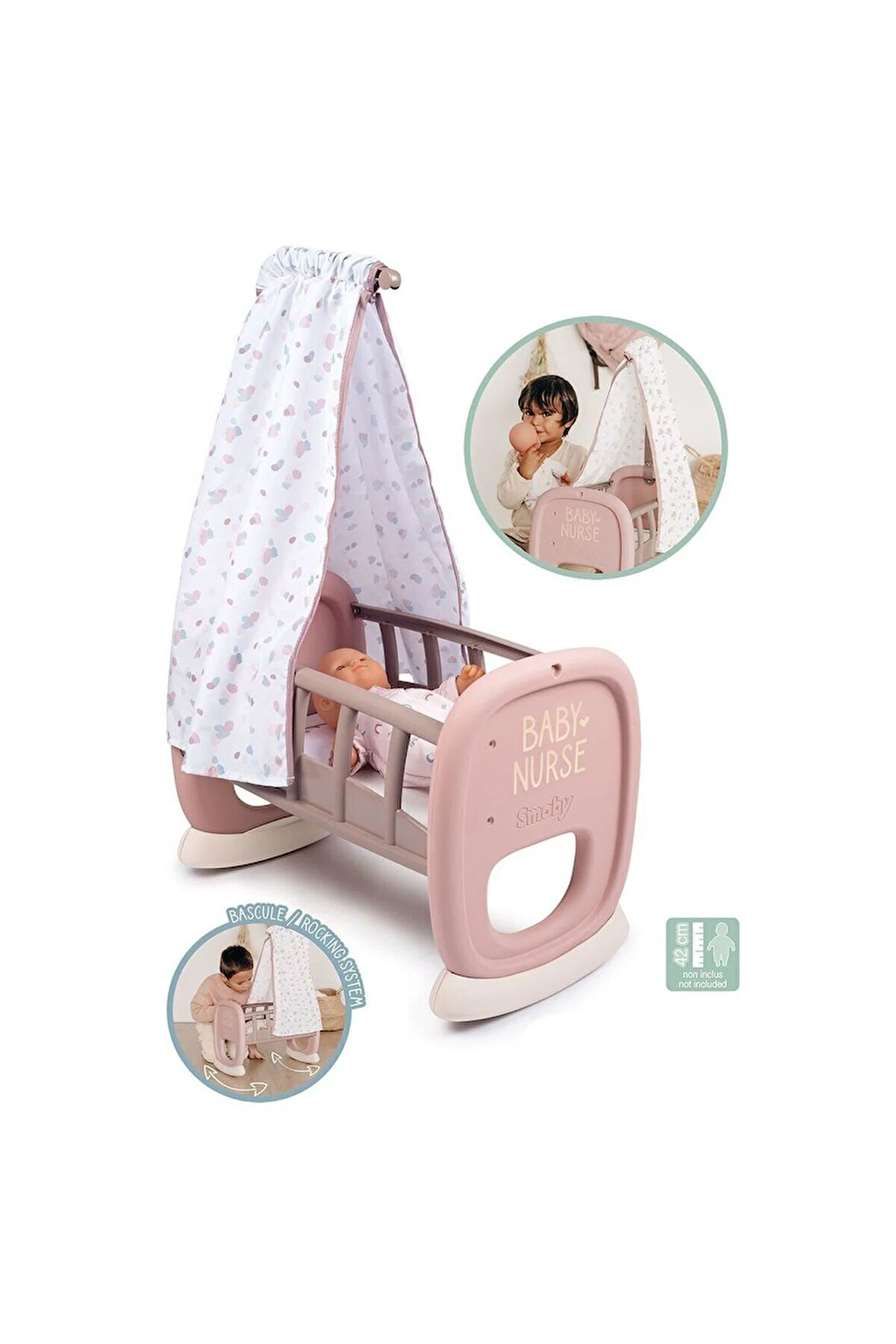 Kız Çocuk Oyuncak 7600220373 Smoby Baby Nurse Oyuncak Bebek için Sallanan Beşik