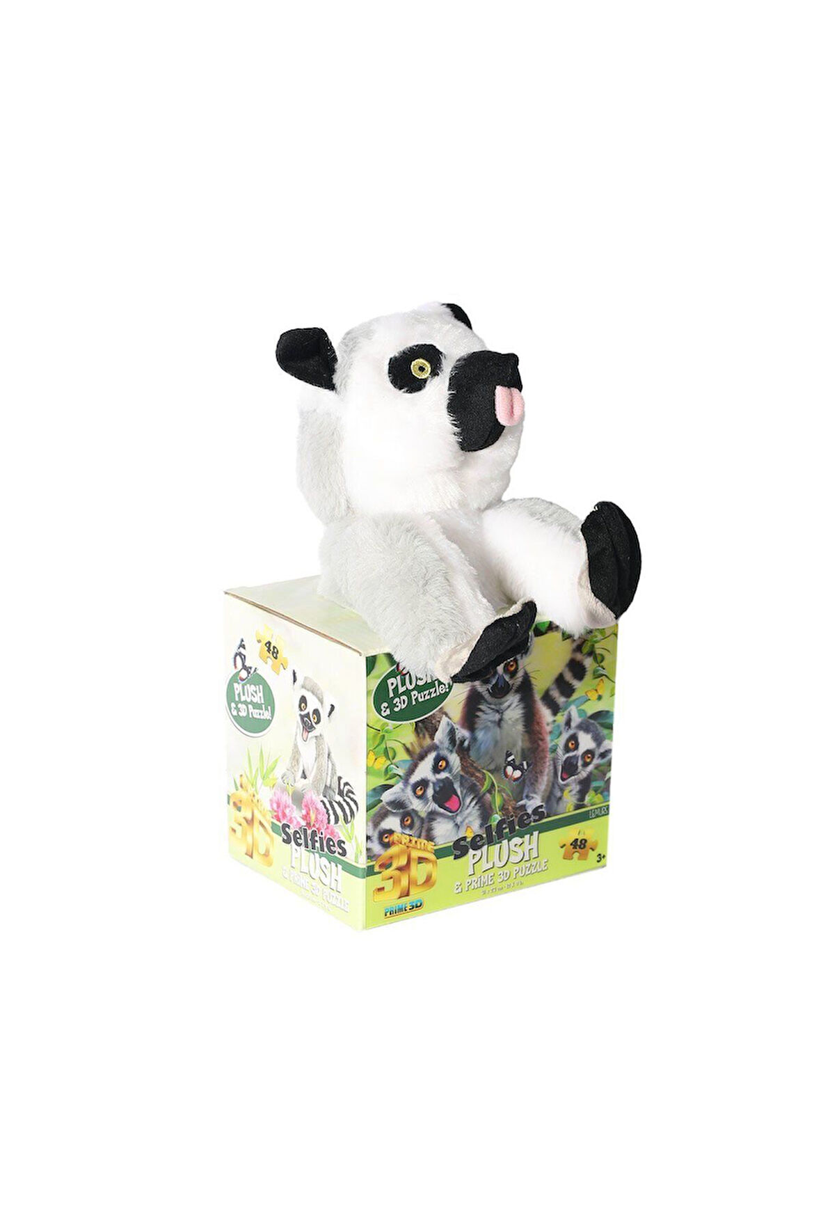 Kız Çocuk Oyuncak PRM 15801 Prime 3D Lemur Peluş ve Selfie 48 Parça Puzzle Eğiticii