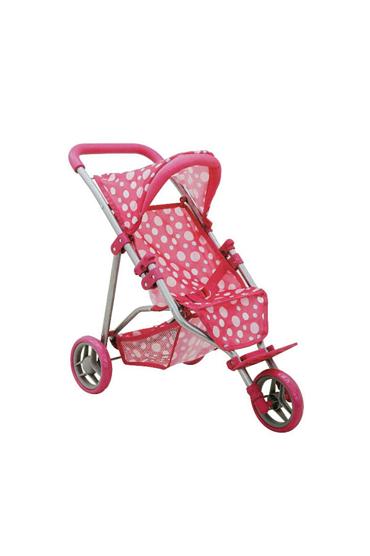 Kız Çocuk Oyuncak 0663 Puantiye Desenli, 3 Tekerlekli ve Tenteli Oyuncak Puset -