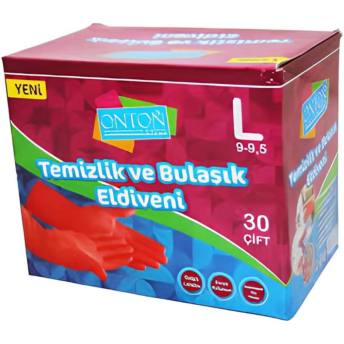 Onton Bulaşık ve Temizlik Eldiveni 30 Çift L Beden (9 - 9,5) Kırmızı Lateks