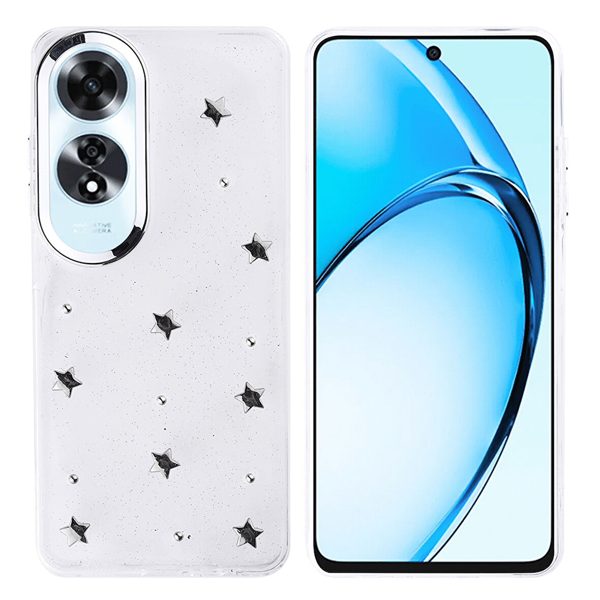 Oppo A60 Kılıf Airbag Tasarımlı Simli Şeffaf Zr-Kutup