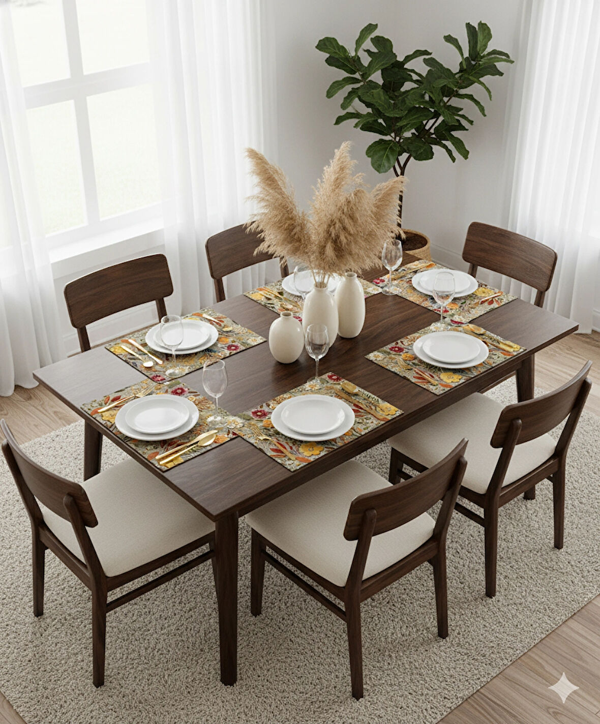 Sonbahar Çiçekleri Desenli Dijital Baskılı 6'lı Amerikan Servisi 30 cm x 45 cm