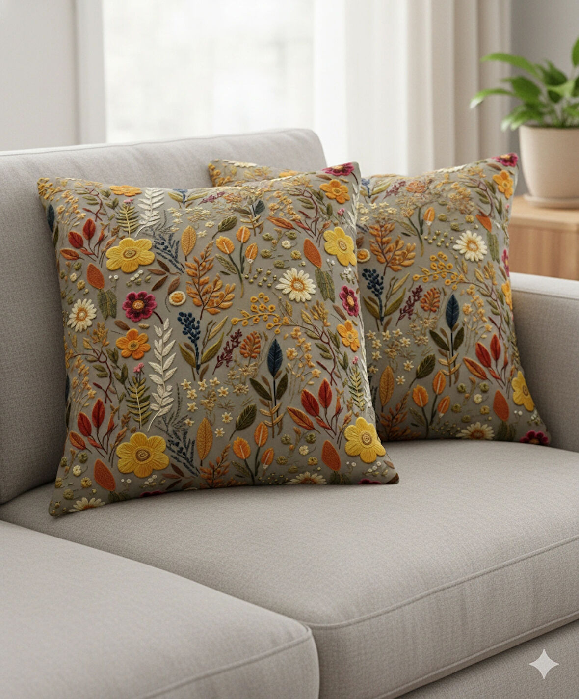 Sonbahar Çiçekleri Desenli Dijital Baskılı 2'li Kırlent 40 cm x 40 cm