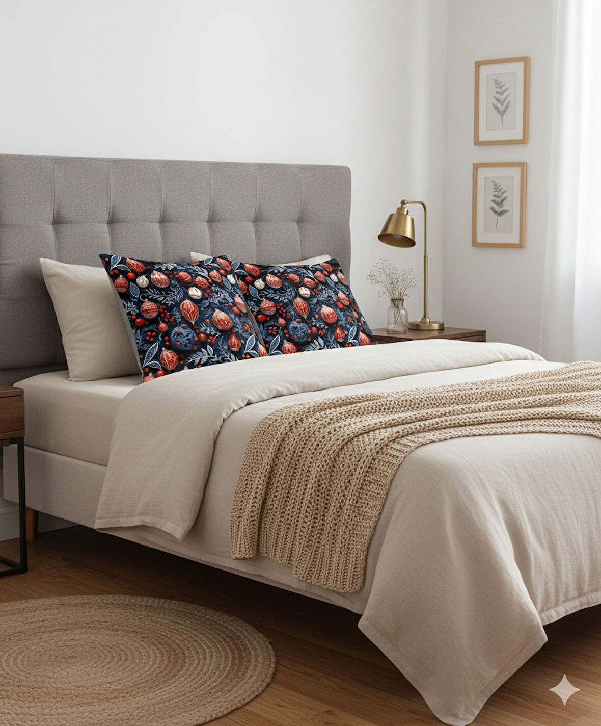 Yılbaşı Lacivert Küreler Desenli Dijital Baskılı 2'li Kırlent 40 cm x 40 cm