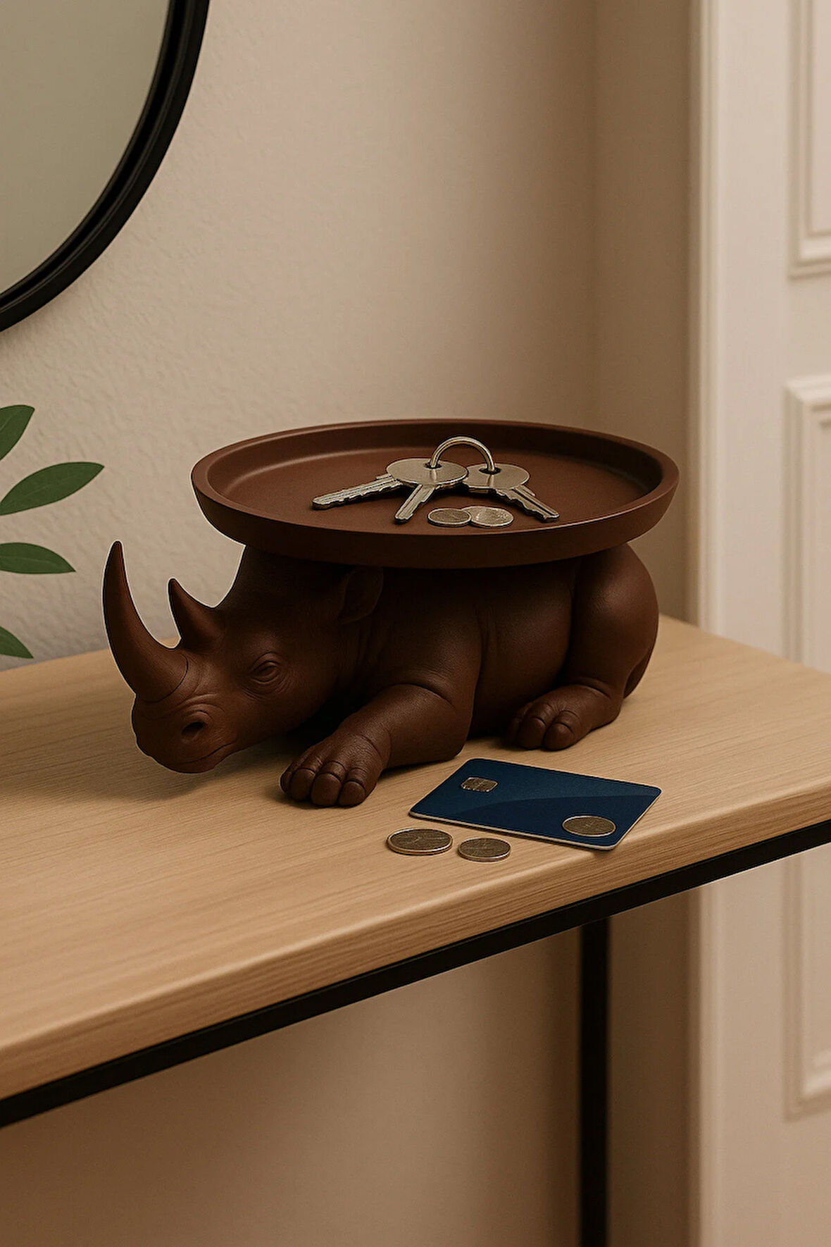 Dekoratif Gergedan Sunumluk Çok Amaçlı Pratik Ev Gereçleri Kahve (Vegan Üretim)