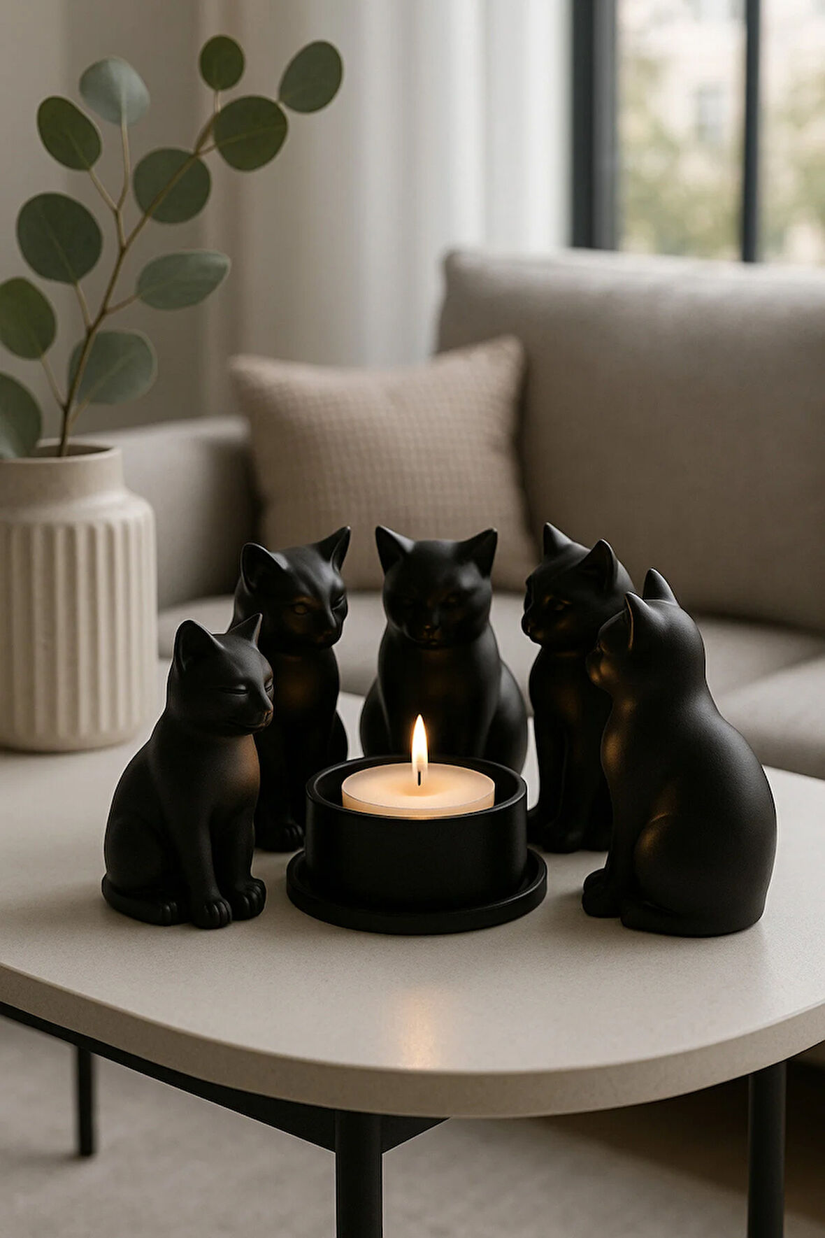 Dekoratif Kediler Ritüel Dinginlik Yoga Mumluk Biblo 14 X 10 Cm