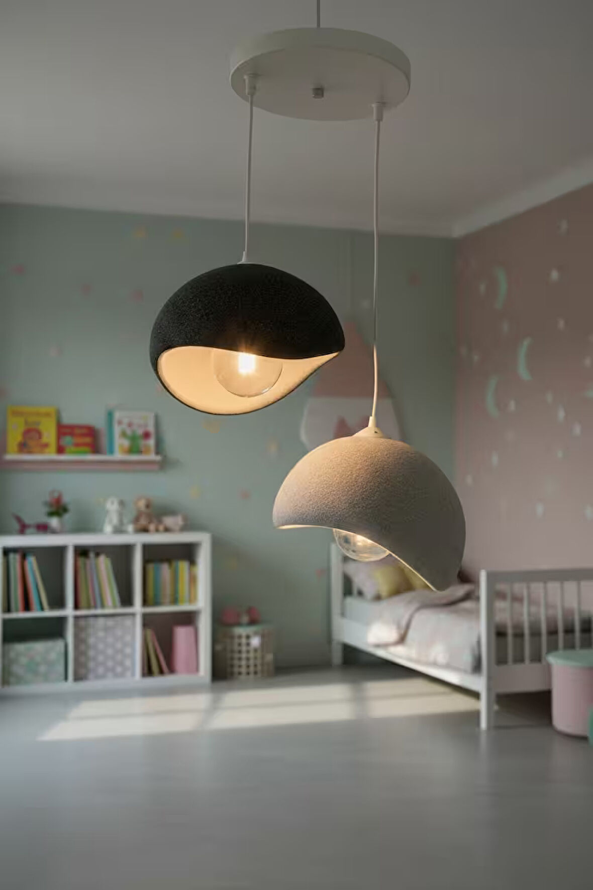  Modern Tasarımlı 2’li Beton Görünümlü Sarkıt Avize  Salon ve Oturma Odası İçin Dekoratif Aydınlatma