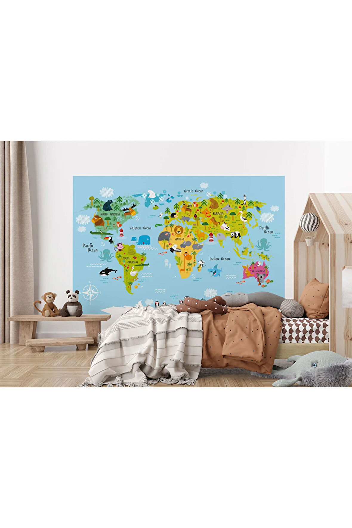 Oxyteez   Çocuk ve Bebek Odası Poster Duvar Kağıdı Hayvanlar Alemi Eğitici Dünya Haritası-1007 1007