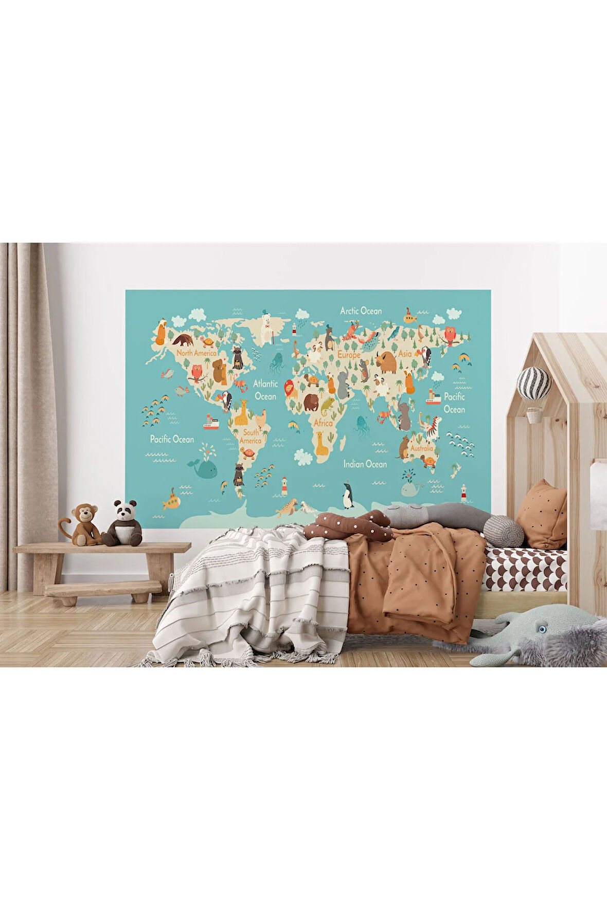 Oxyteez   Çocuk ve Bebek Odası Poster Duvar Kağıdı Hayvanlar Alemi Eğitici Dünya Haritası-1013 1013