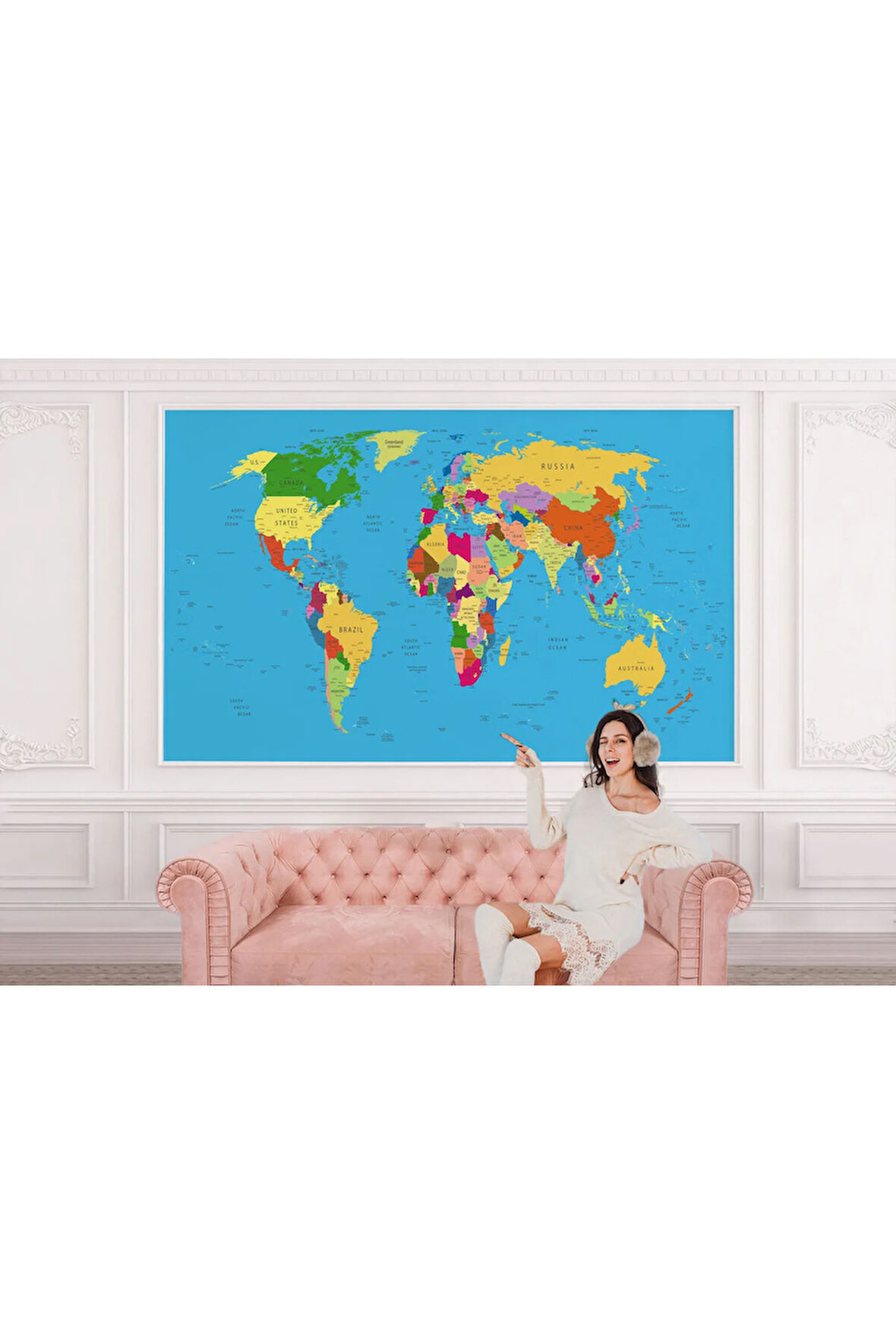 Oxyteez   İngilizce Dünya Haritası Duvar Kağıdı Eğitici Öğretici Detaylı-1058 1058