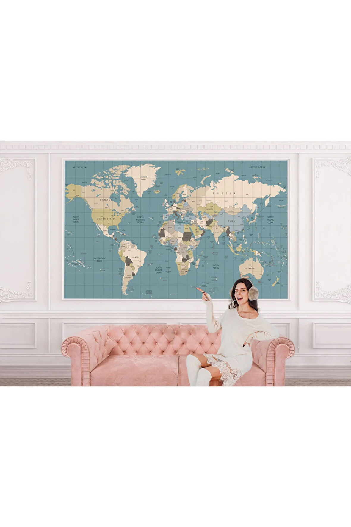 Oxyteez   İngilizce Dünya Haritası Duvar Kağıdı-1070 1070