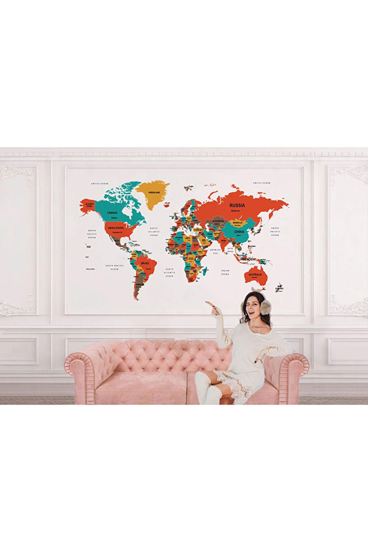 Oxyteez   Dünya Haritası Duvar Kağıdı Ülke ve Başkentli İngilizce Dünya Haritası-1517 1517