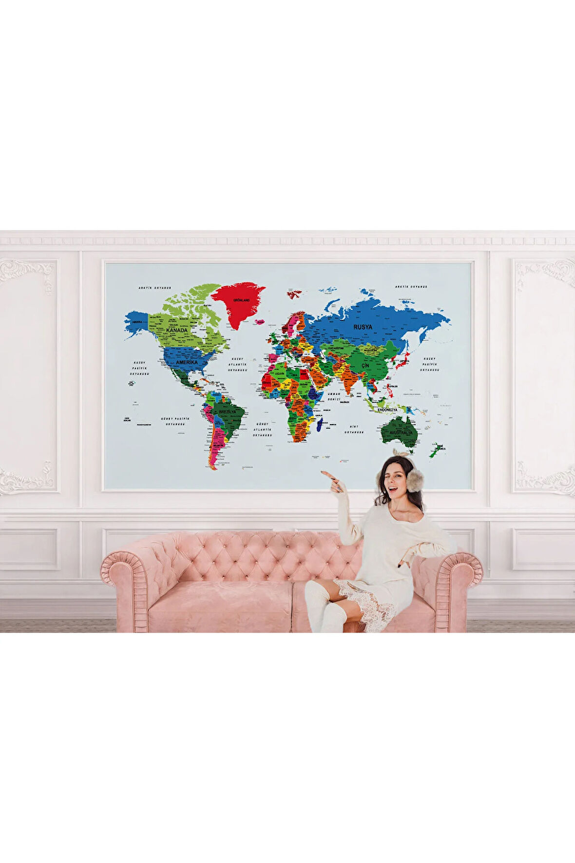 Oxyteez   Dünya Haritası Duvar Kağıdı Detaylı Ülke ve Başkentli İngilizce Dünya Haritası-1703 1703